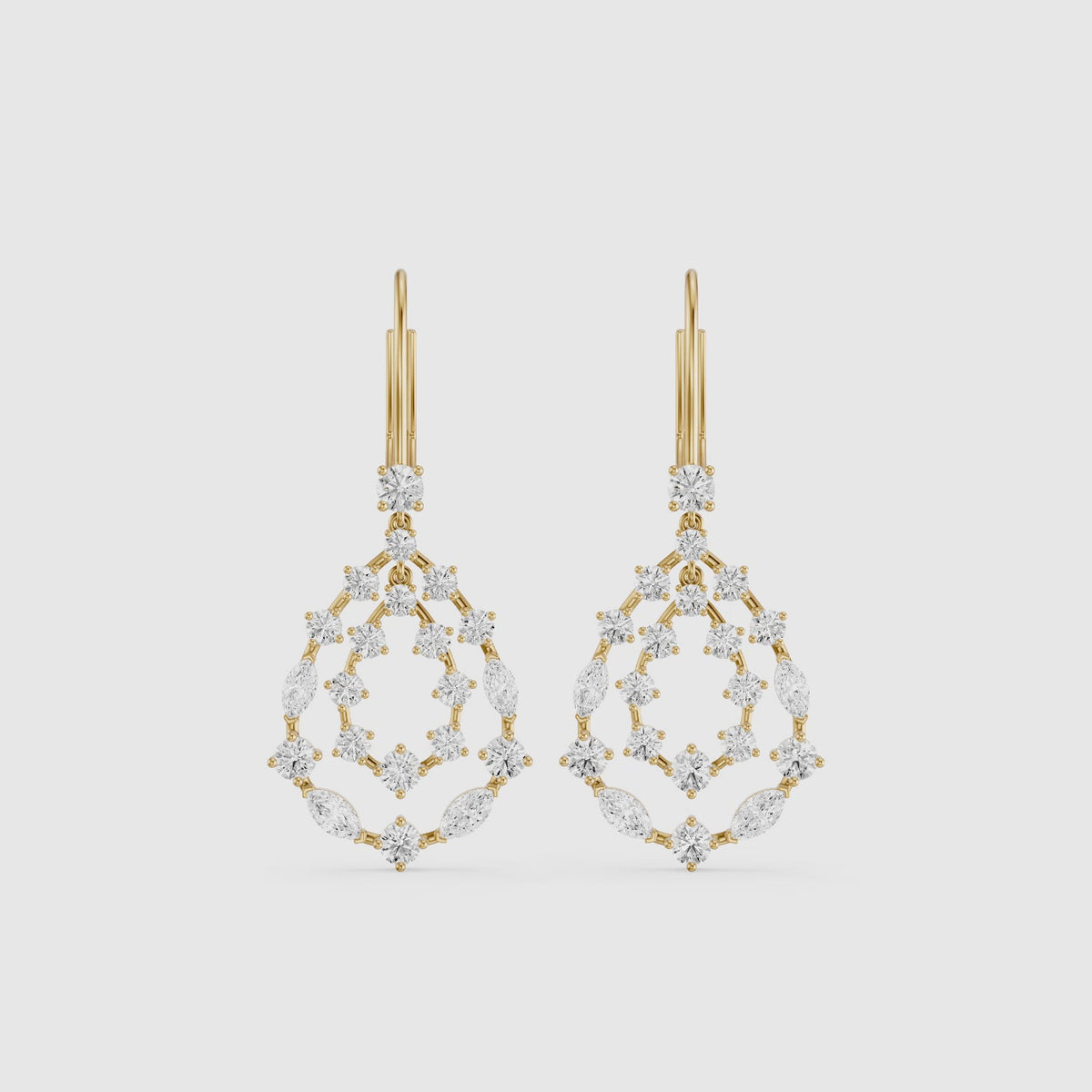 Load video: Iyla Round and Marquise Lab Grown Diamond Cluster Drop Earrings