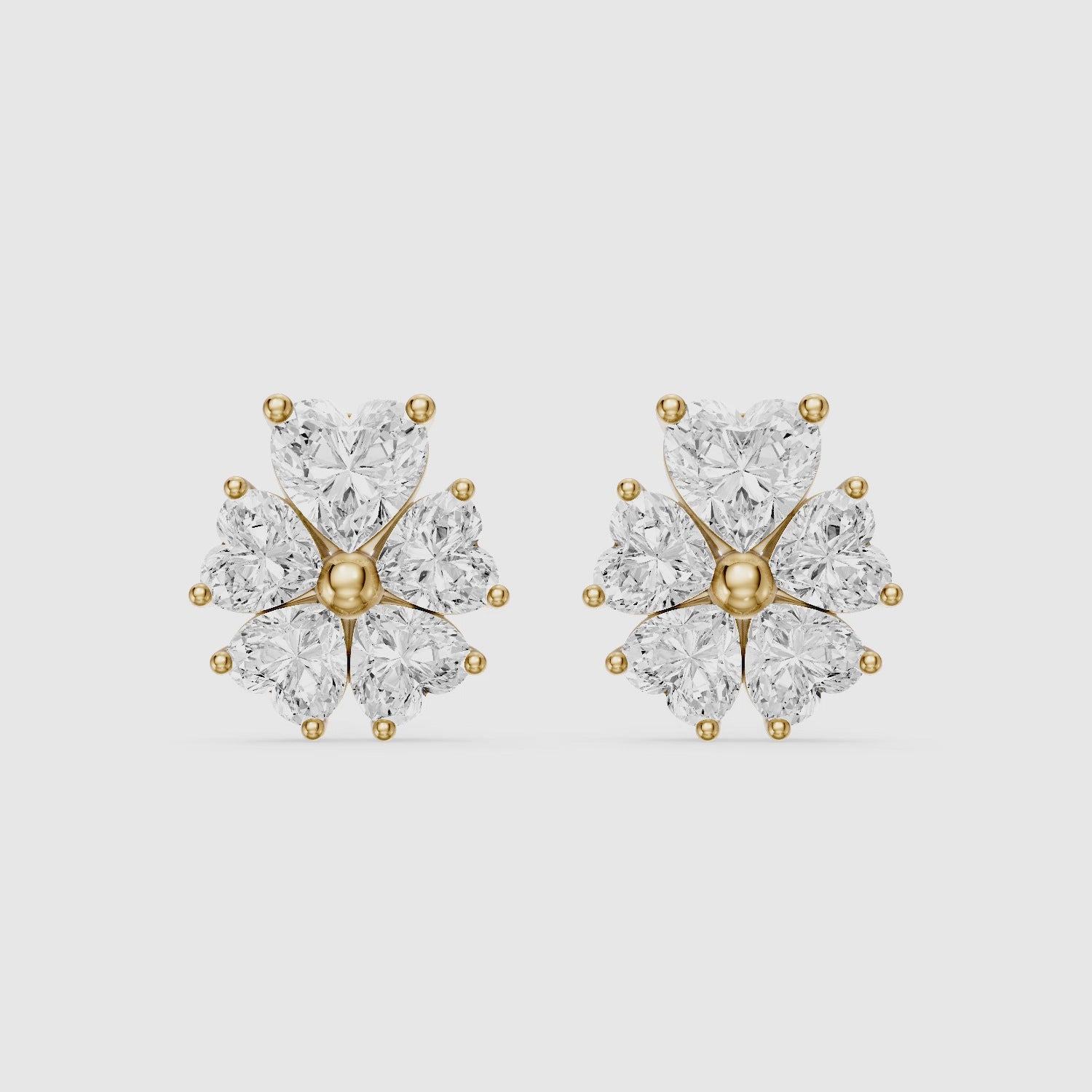 Load video: Ute Heart Cut Lab Grown Diamond Cluster Flower Stud Earrings