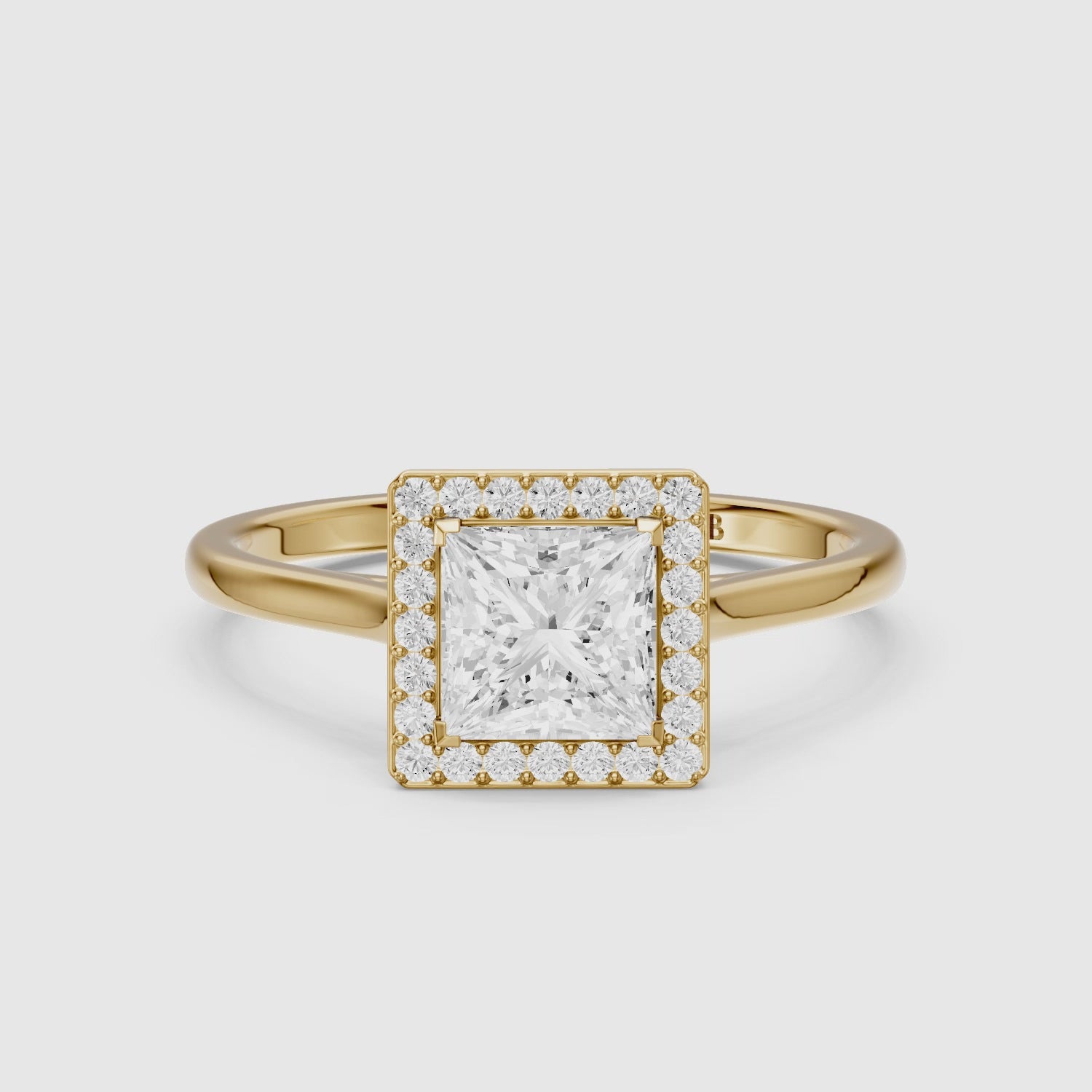 Load video: Kendre Princess Cut Halo Cathedral Style Moissanite Diamond Ring