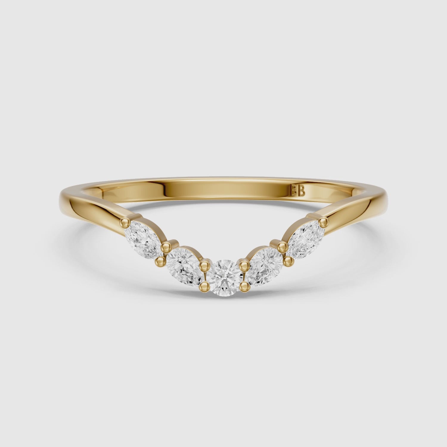 Load video: Gia Marquise, Pear and Round Lab Grown Diamond Curved Wedding Band