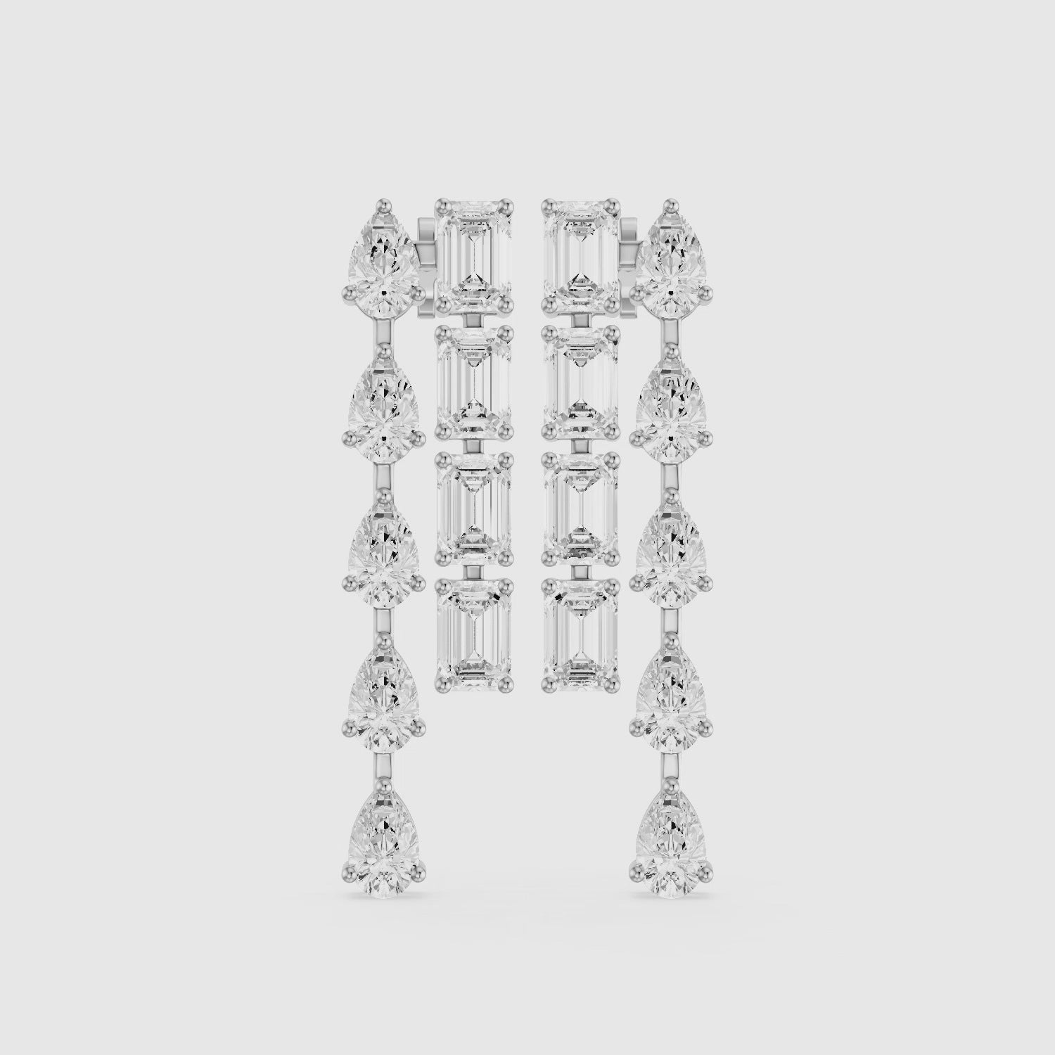 Load video: Delta Dual Linear Pear and Emerald Cut Lab Grown Diamond Dangle Earrings