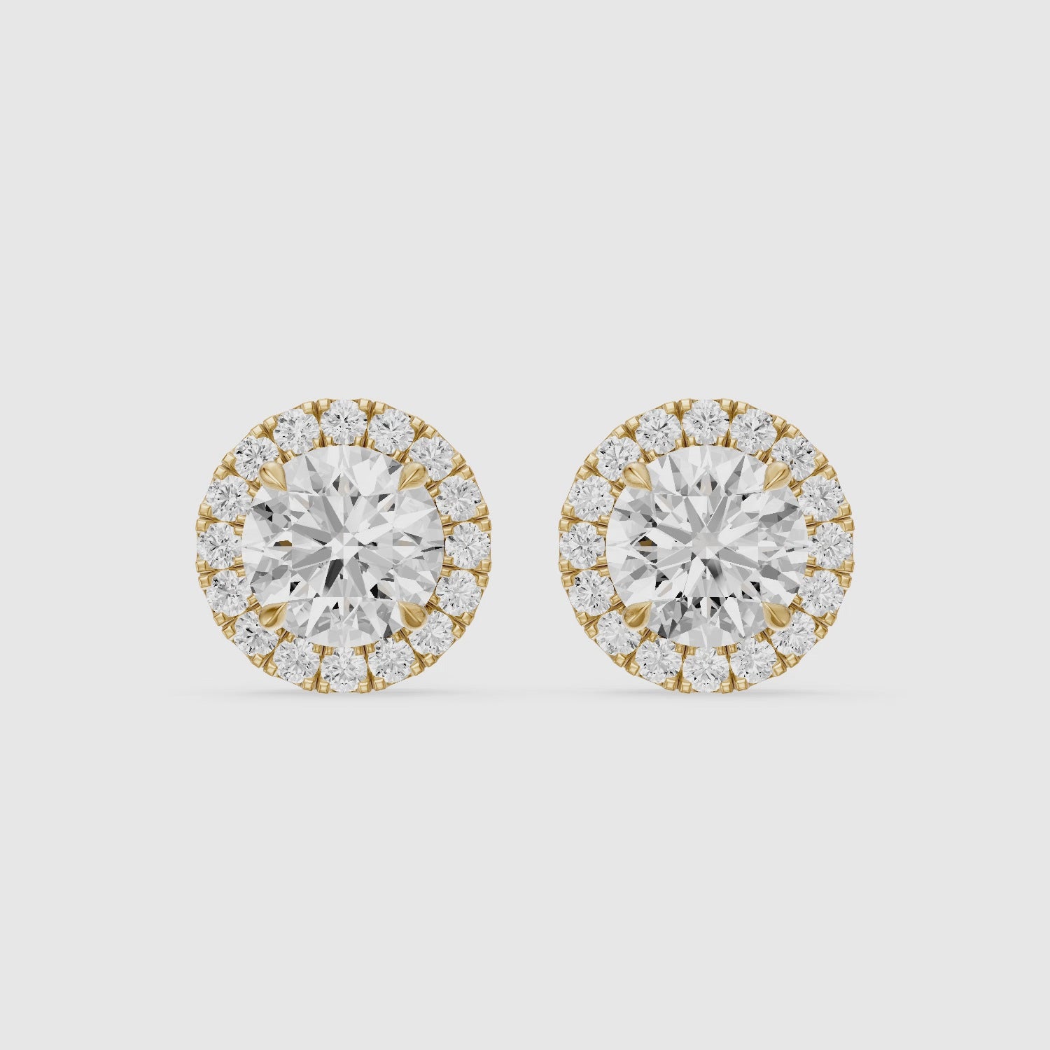 Load video: Teresa Round Cut Lab Grown Diamond Halo Stud Earrings