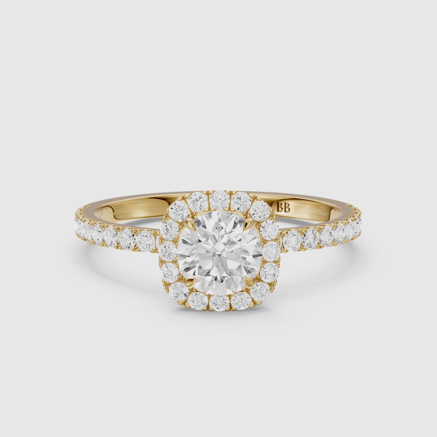Load video: Tayler Round Cut Halo Pave Lab Grown Diamond Engagement Ring