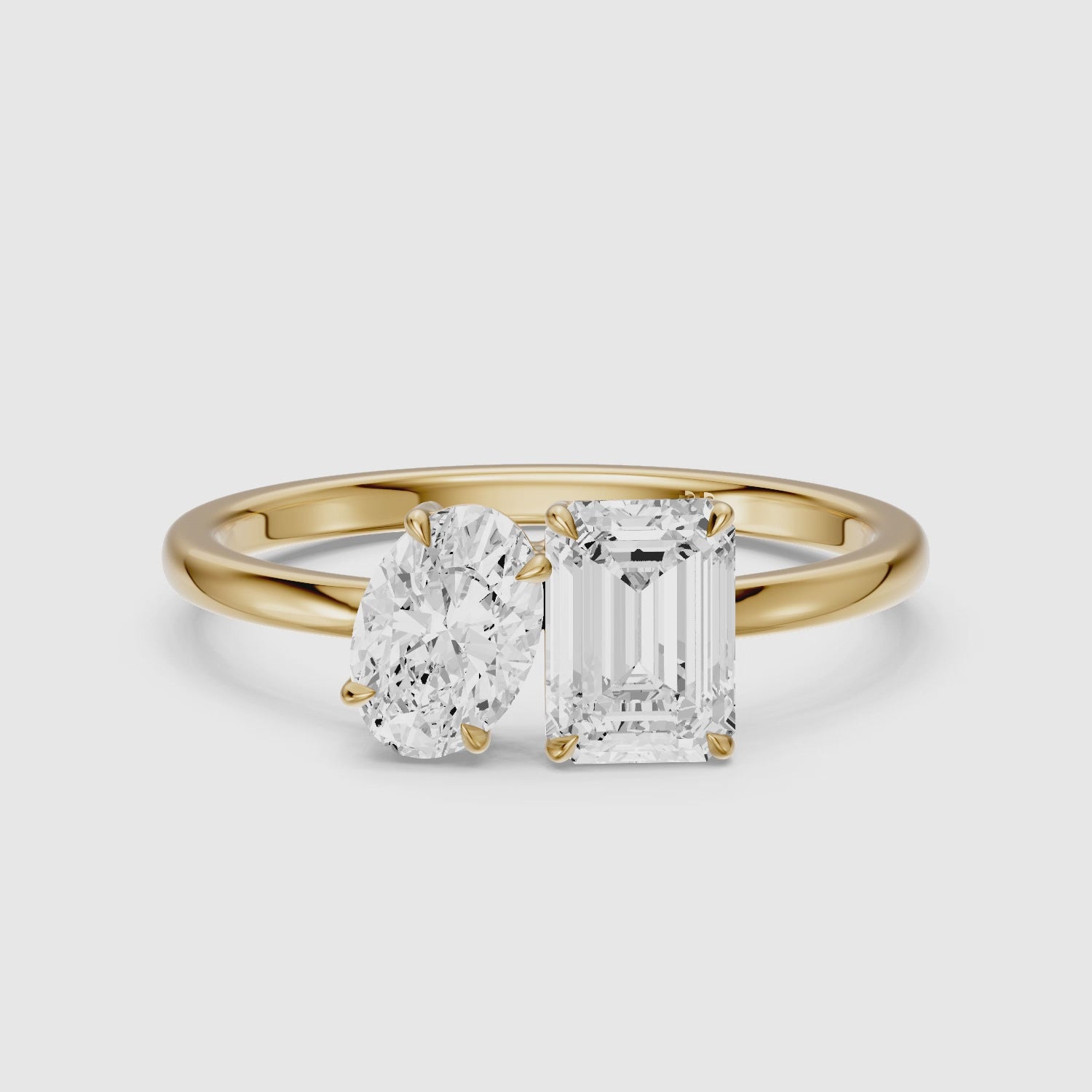 Load video: Celina Toi Et Moi Engagement Ring With Oval and Emerald Two Stone Lab Grown Diamond