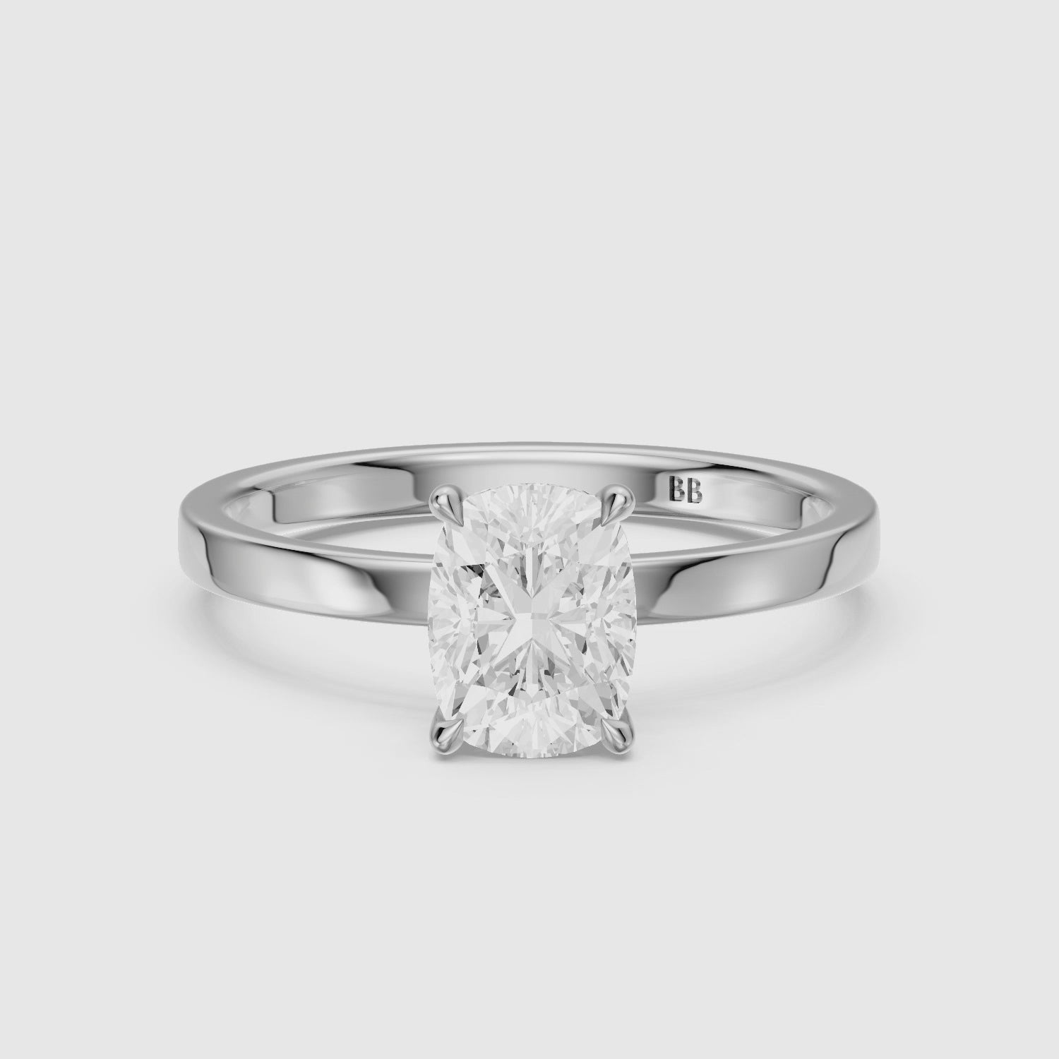 Load video: Naveah Elongated Cushion Cut Solitaire Low Profile Moissanite Diamond Ring