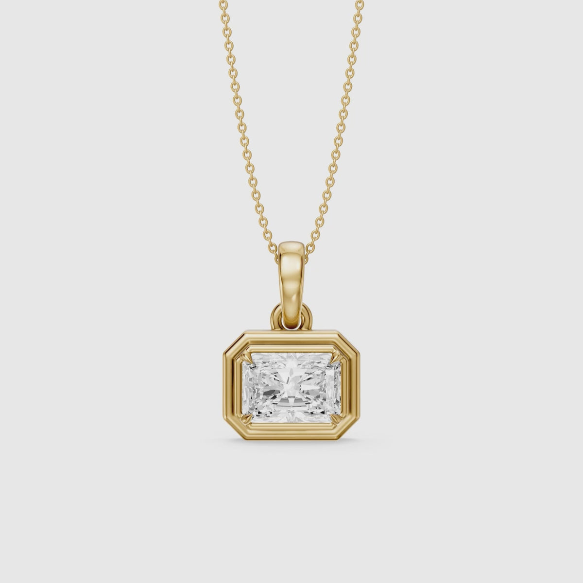Load video: Aylin Modern Radiant Cut Lab Grown Diamond Bezel Pendant