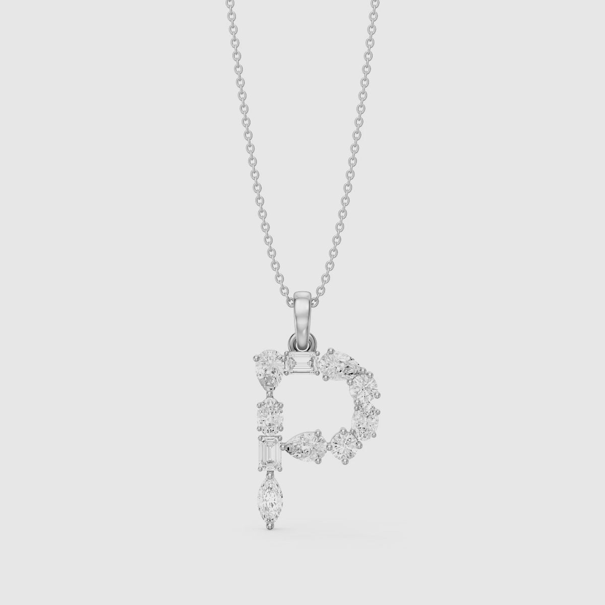 Load video: Triana Multi Shape Lab Grown Diamond Initial P Pendant