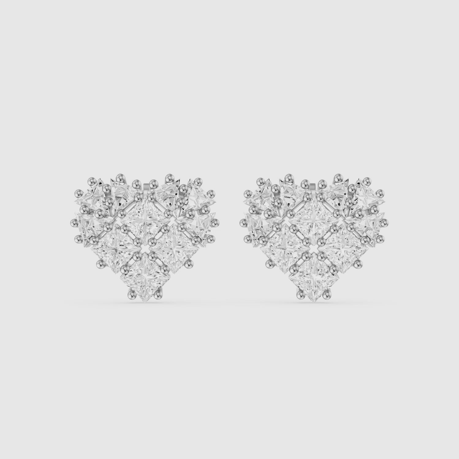 Load video: Zilla Princess and Triangle Cut lab Grown Diamond Cluster Stud Earrings