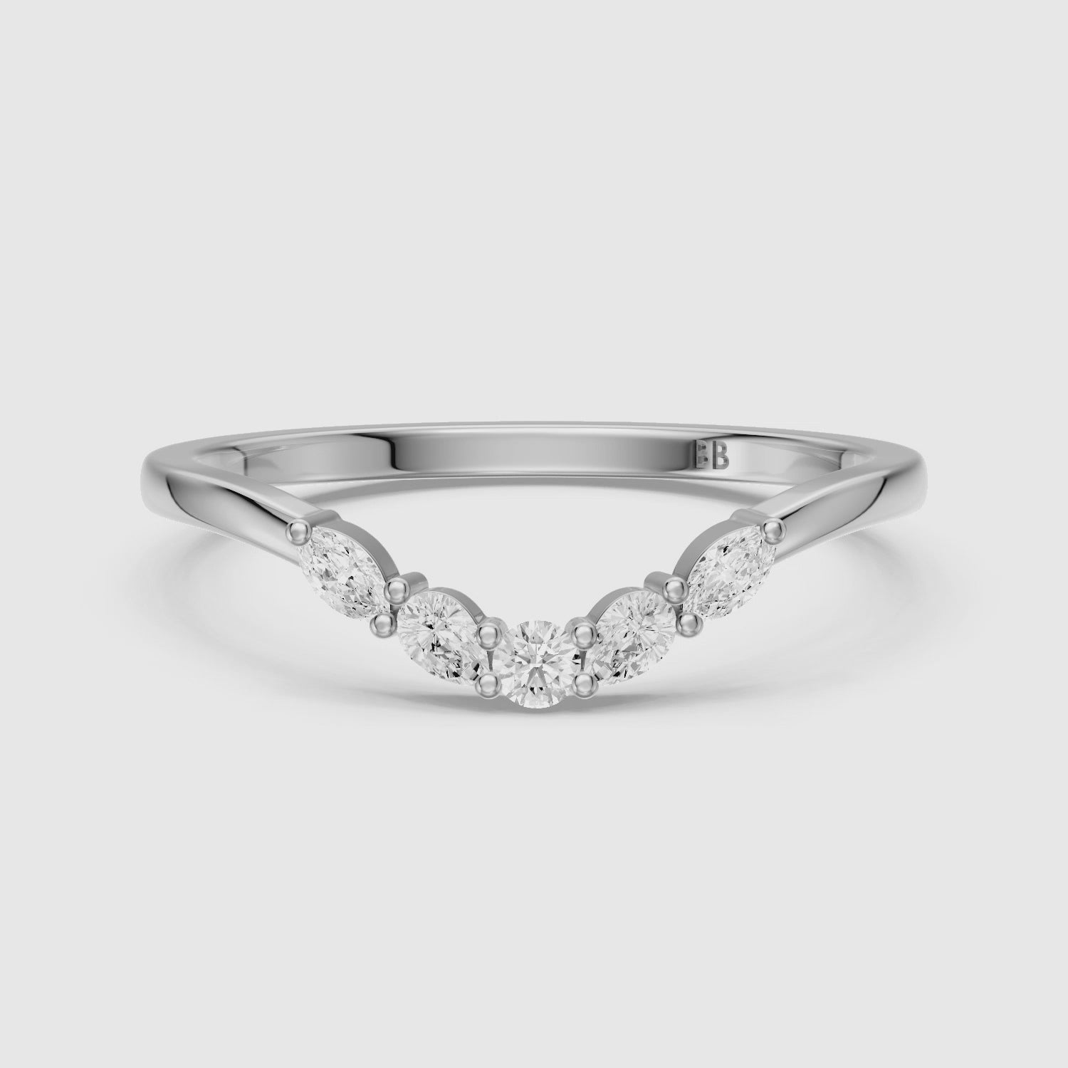 Load video: Gia Marquise, Pear and Round Lab Grown Diamond Curved Wedding Band
