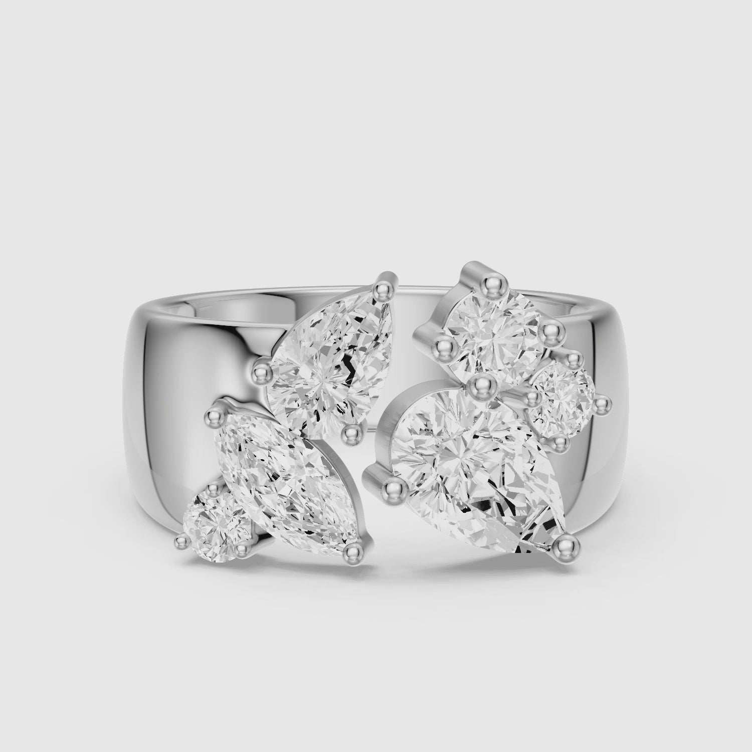 Load video: Aniya Mixed Shape Lab Grown Diamond Cluster Wide Open Cigar Band