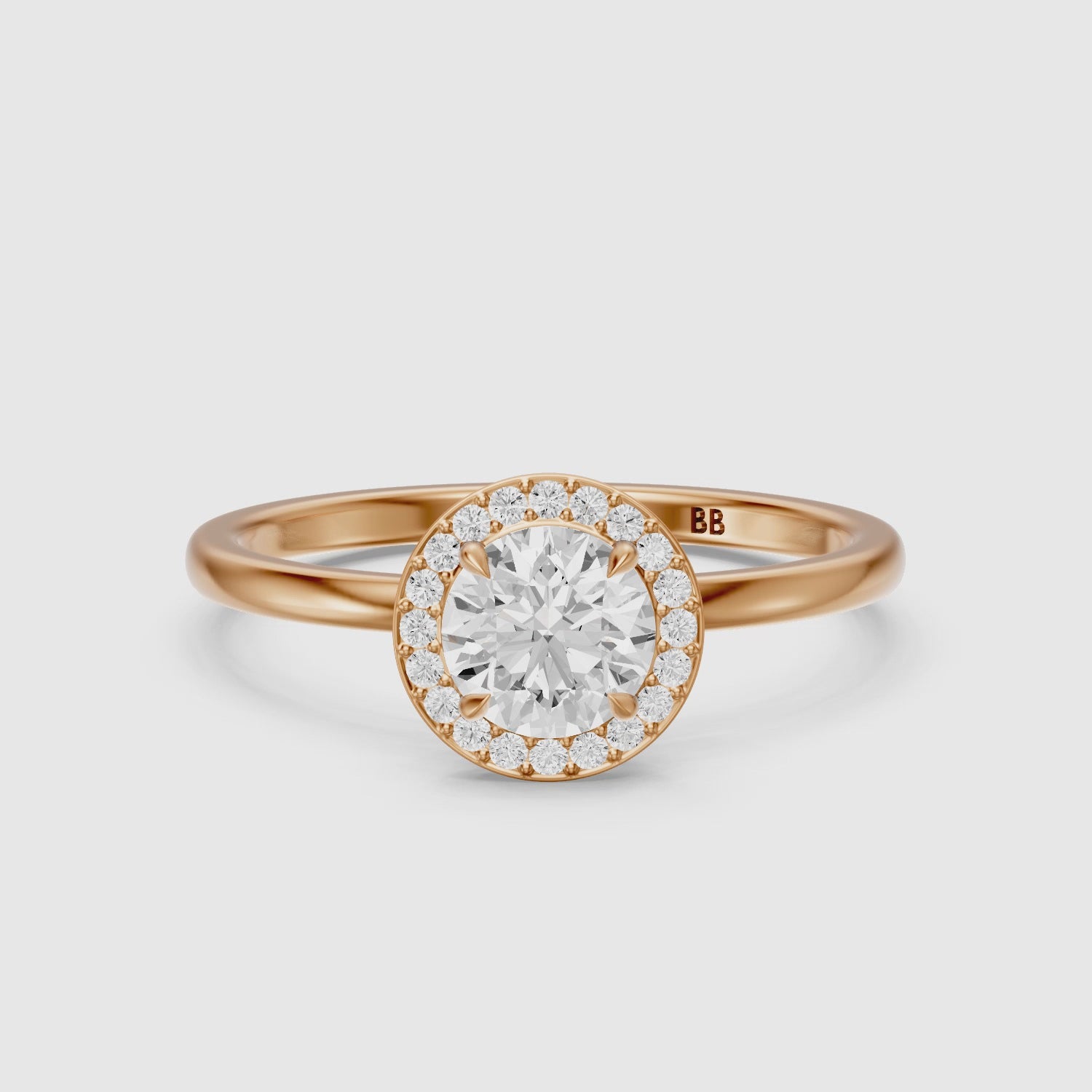 Load video: Brielle Round Cut Halo Lab Grown Diamond Engagement Ring