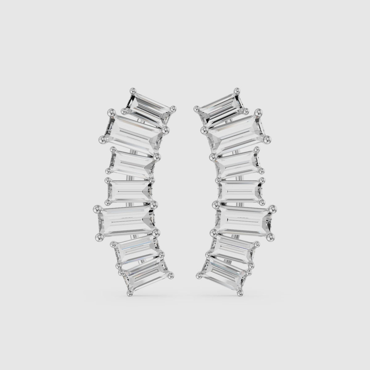 Load video: Dior Baguette Lab Grown Diamond Four Claw Ear Climber Cuff Earrings