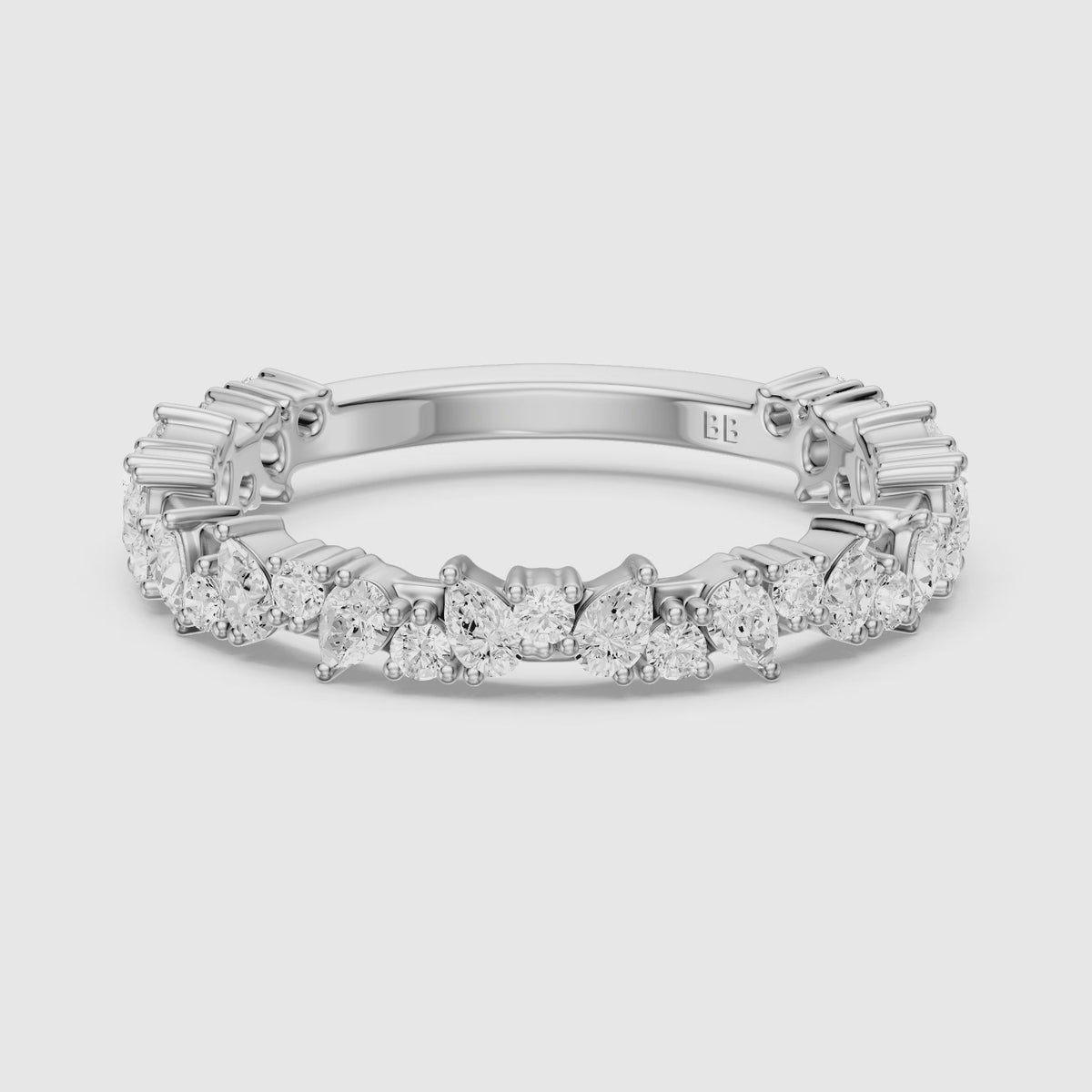 Load video: Lena Pear and Round Lab Grown Diamond Three Quarter Wedding Band