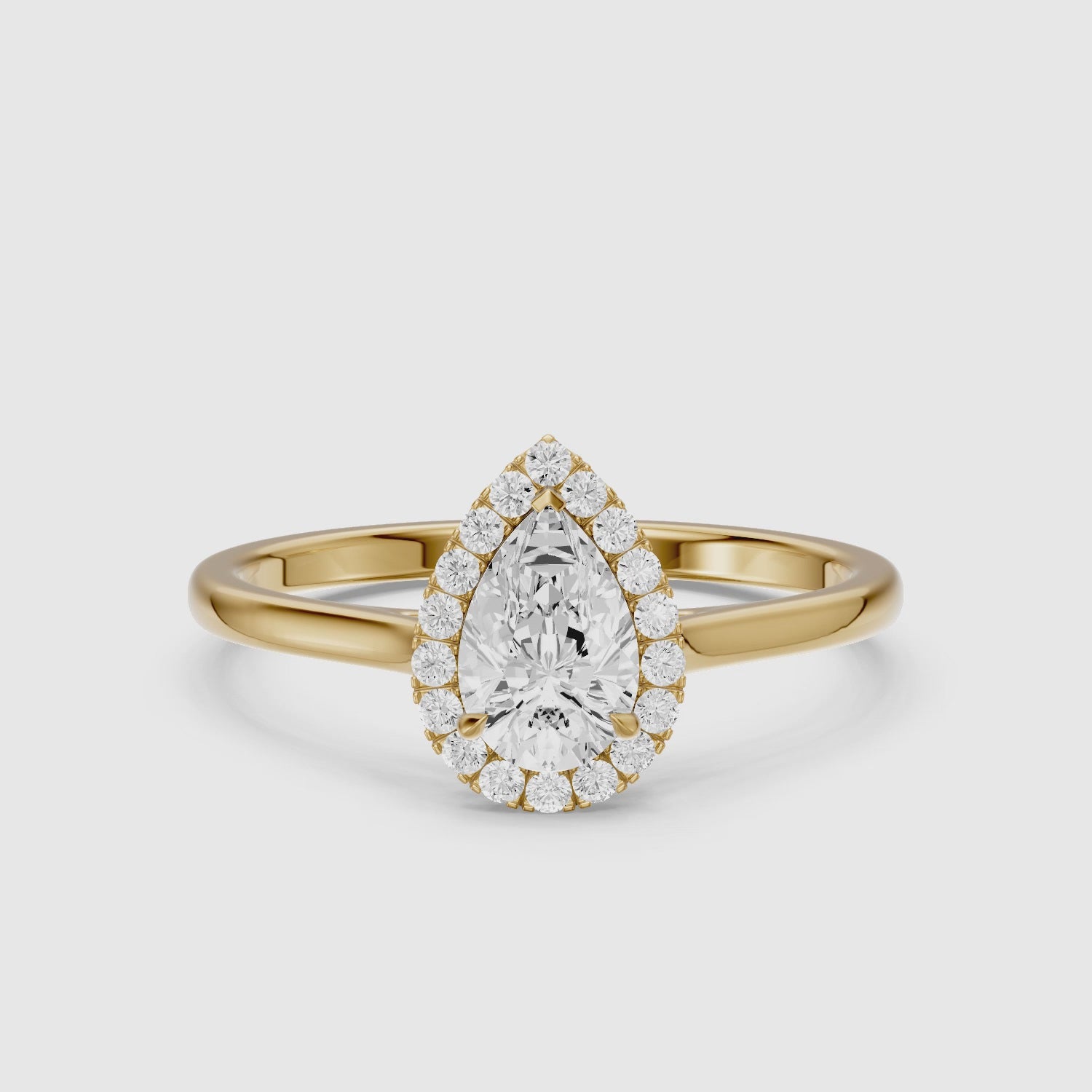 Load video: Millie Pear Cut Halo Cathedral Style Lab Grown Diamond Ring