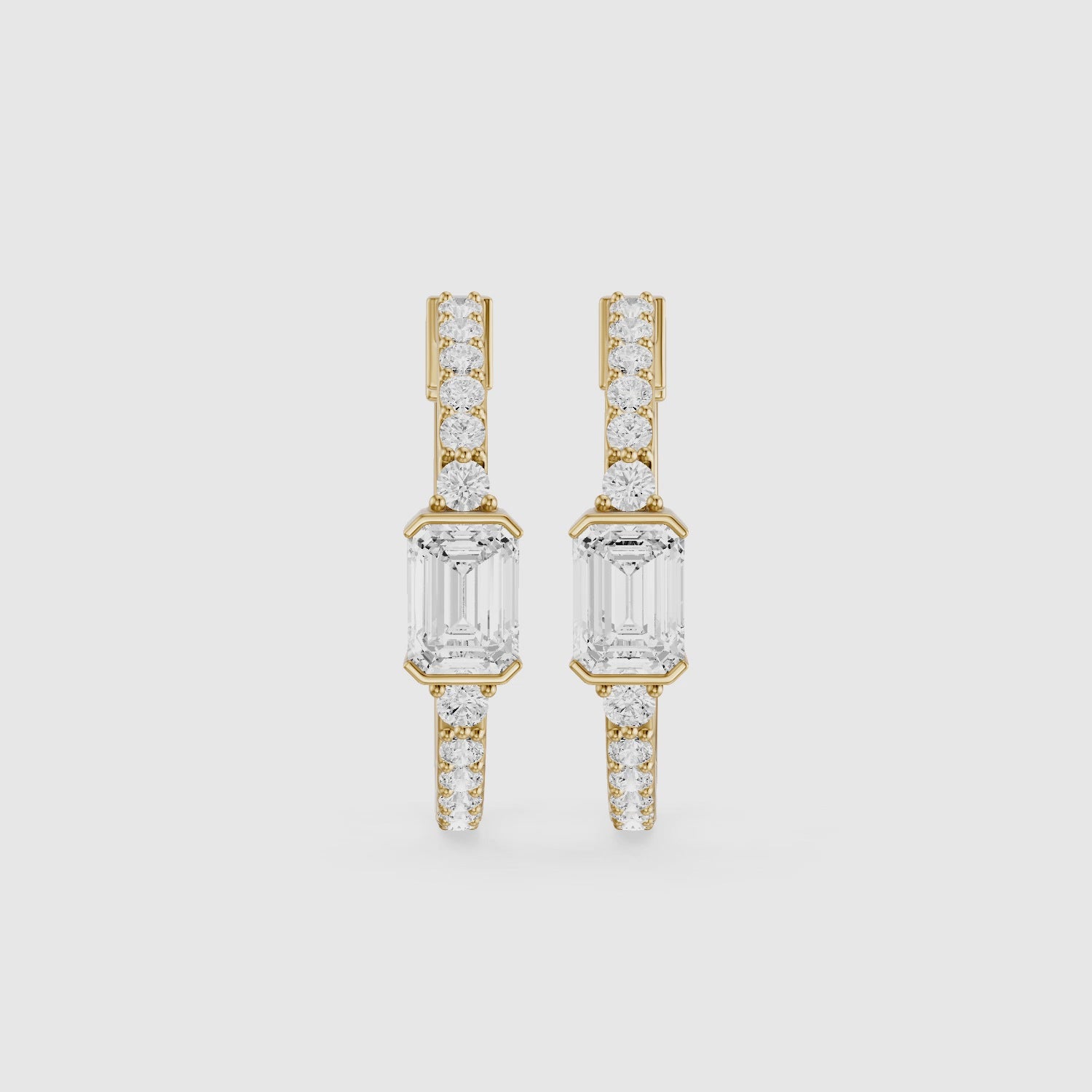 Load video: Pola Emerald Cut and Round Lab Grown Diamond Petite Hoop Earrings