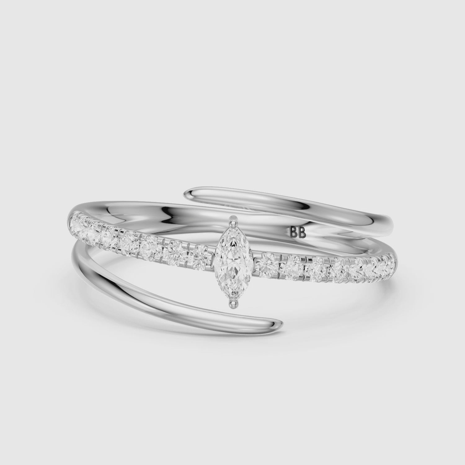 Load video: Quinn Marquise Center Wrap Pave Lab Grown Diamond Wedding Band