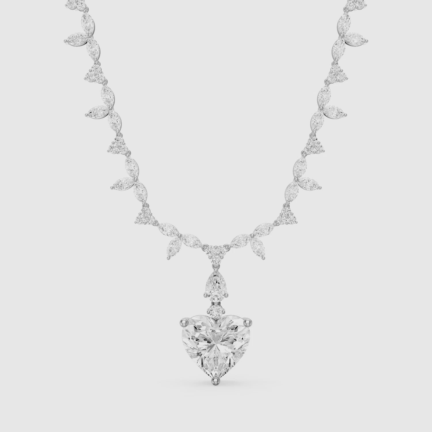 Load video: Alice Heart Cut Lab Grown Diamond Leaf Motif Tennis Necklace