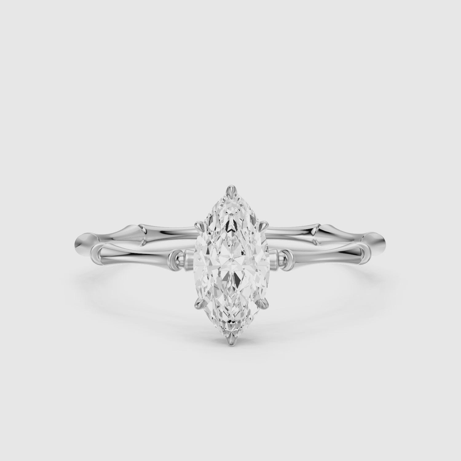 Load video: Sandra Marquise Hidden Halo Lab Grown Diamond Ring with Bamboo Inspired Band