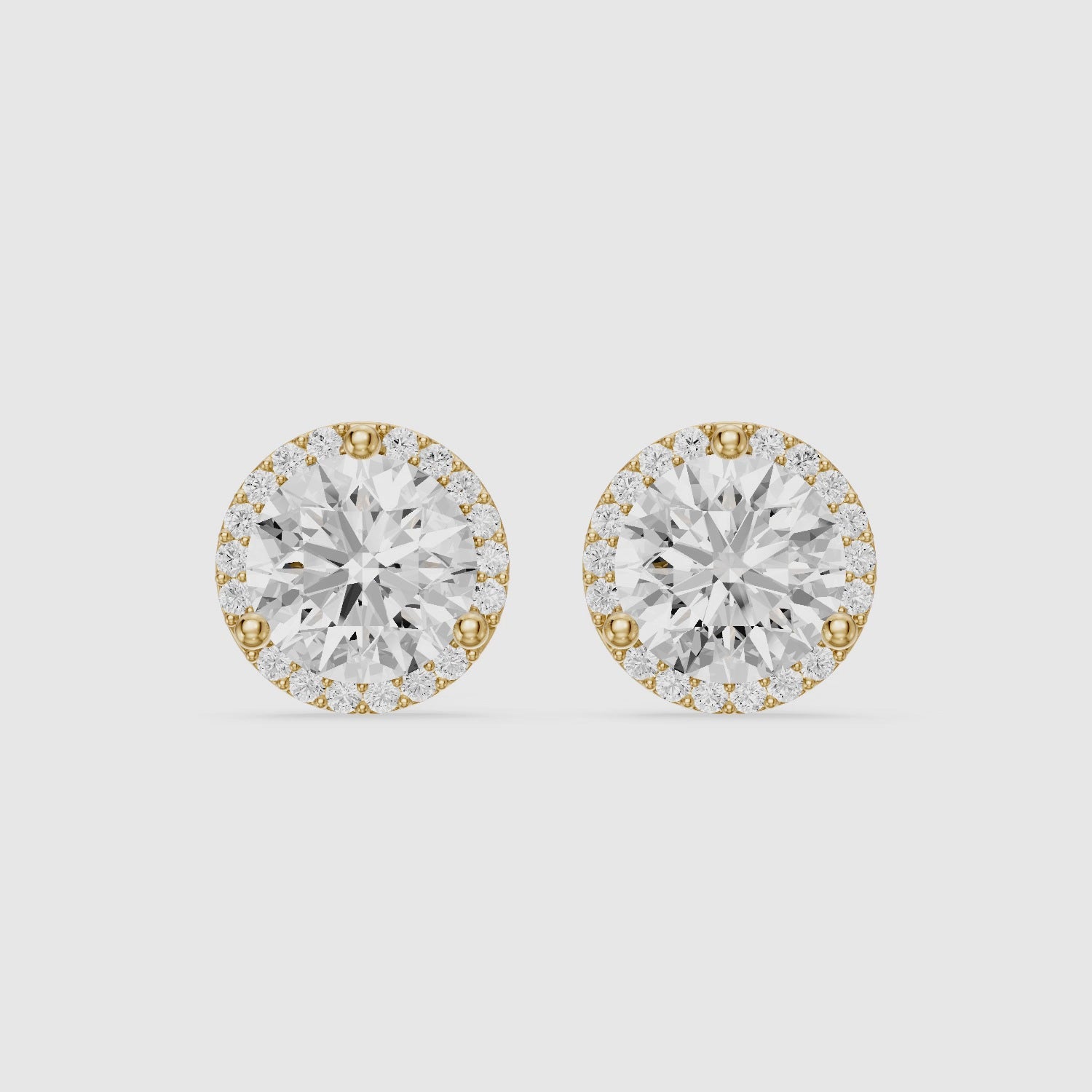 Load video: Ilona Round Cut Lab Grown Diamond Pave Halo Stud Earrings