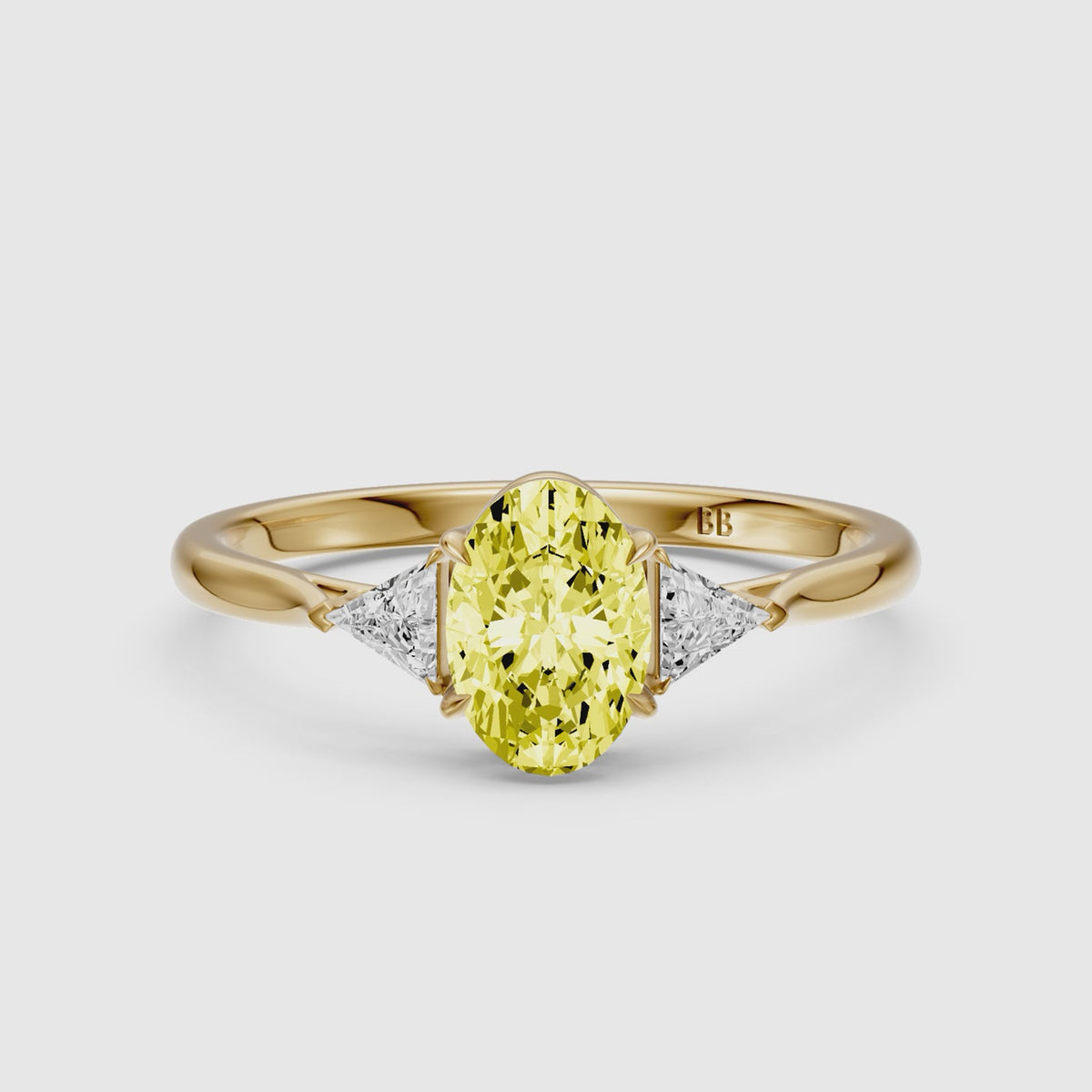 Load video: Carmen Yellow Oval Lab Grown Diamond Three Stone trilogy Engagement Ring