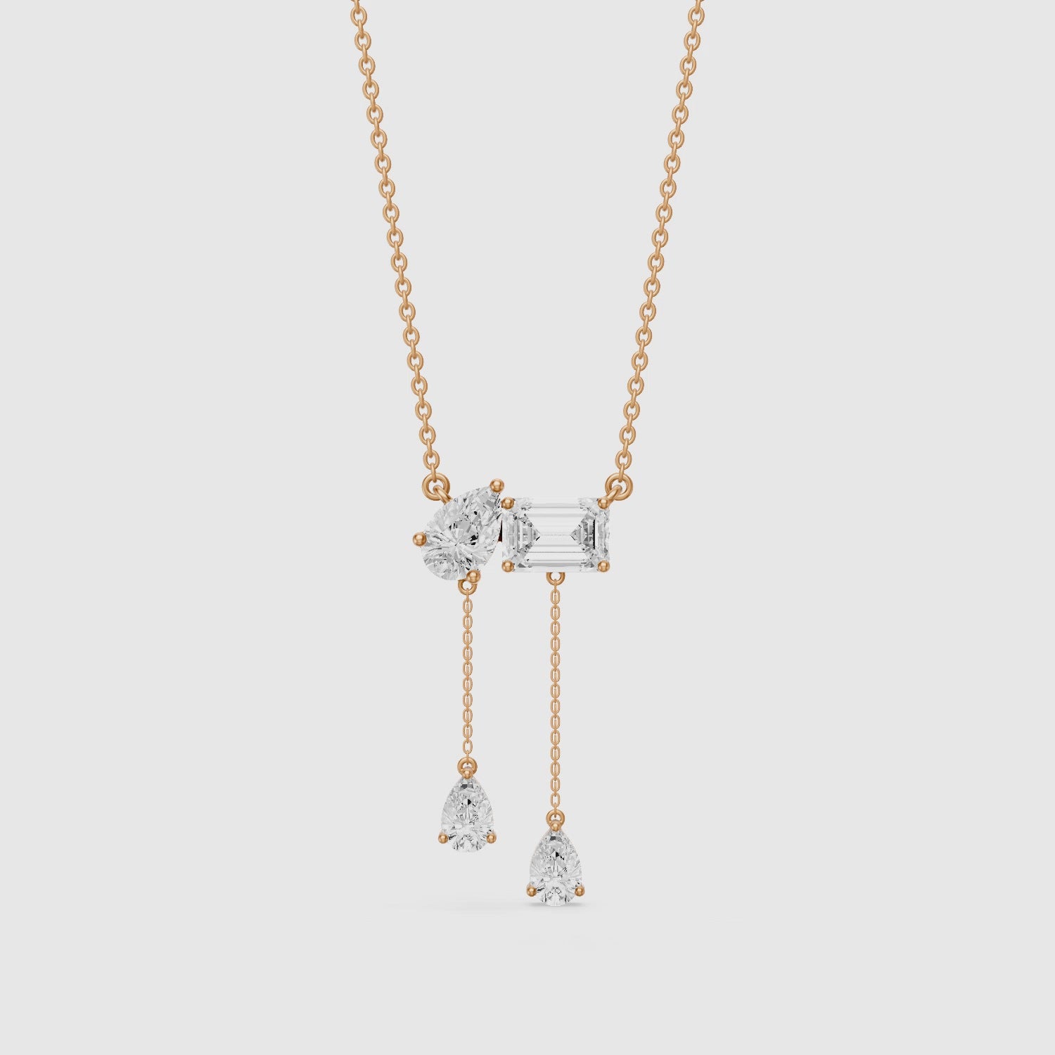 Load video: Flora Pear and Emerald Cut Lab Grown Diamond Tassel Necklace