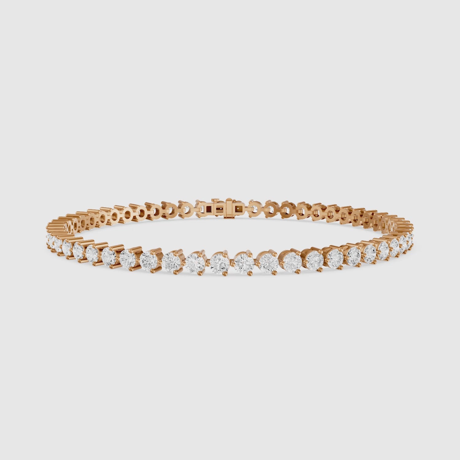 Load video: Alice Round Cut Lab Grown Diamond Three Prong Tennis Bracelet