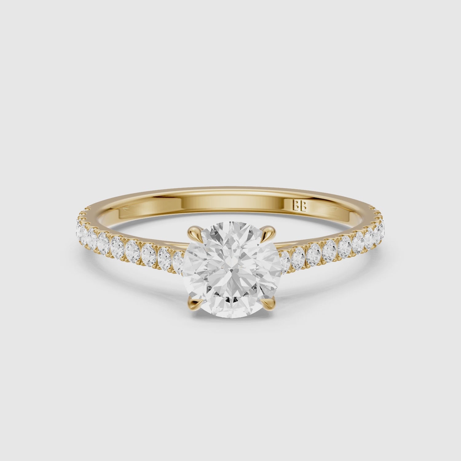 Load video: Kinley Round Cut Side Stone Pave Cathedral Lab Grown Diamond Ring