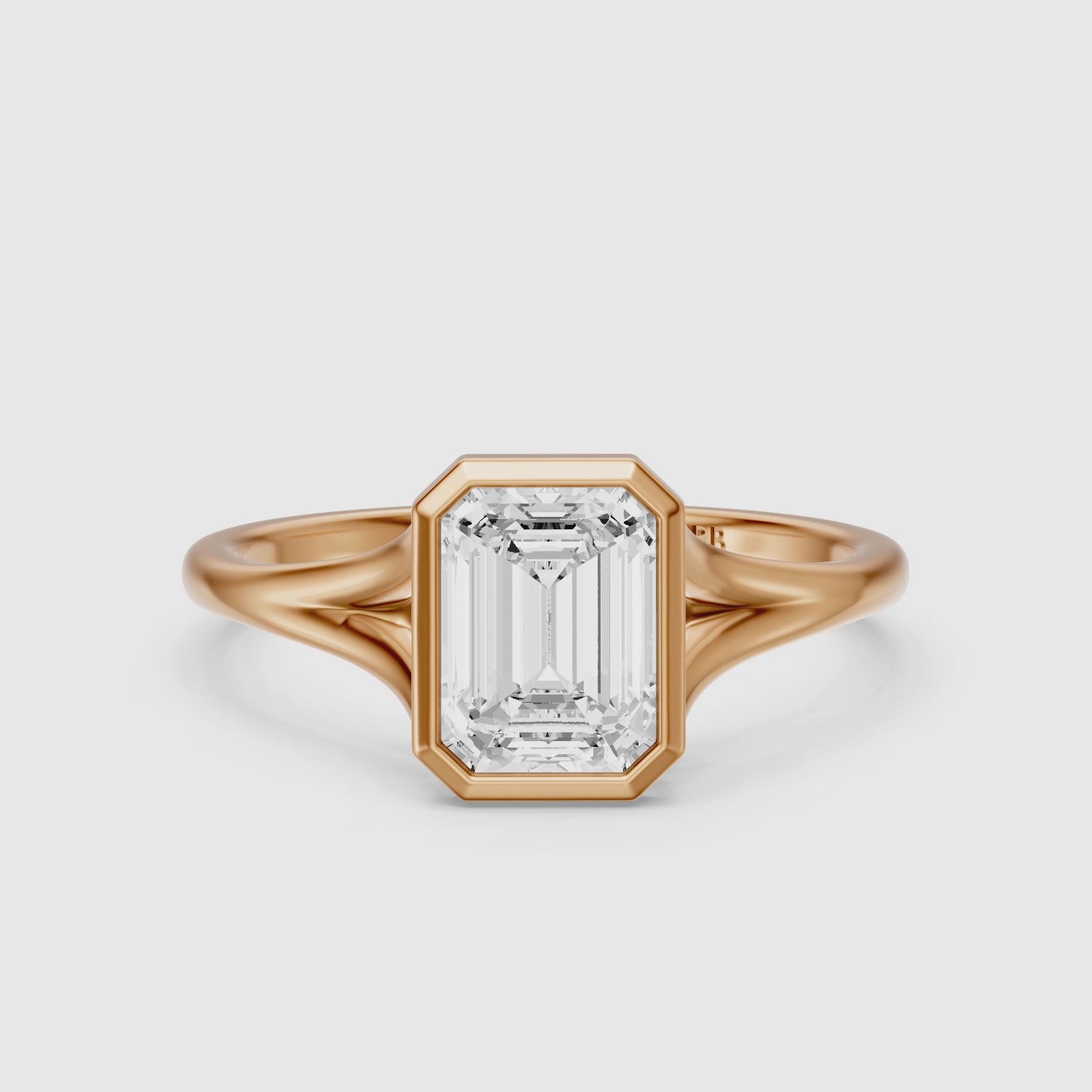 Load video: Milani Emerald Cut Lab Grown Diamond Bezel Solitaire Ring with Split Band
