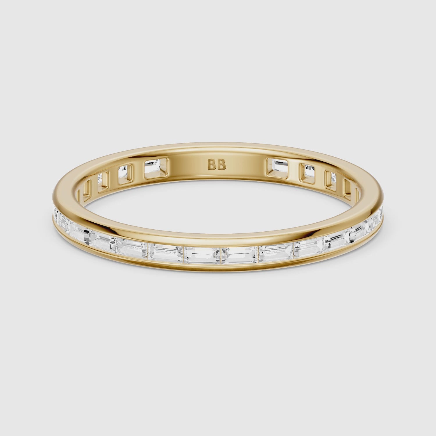 Load video: Doja Channel Set Baguette Lab Grown Diamond Stackable Eternity Band