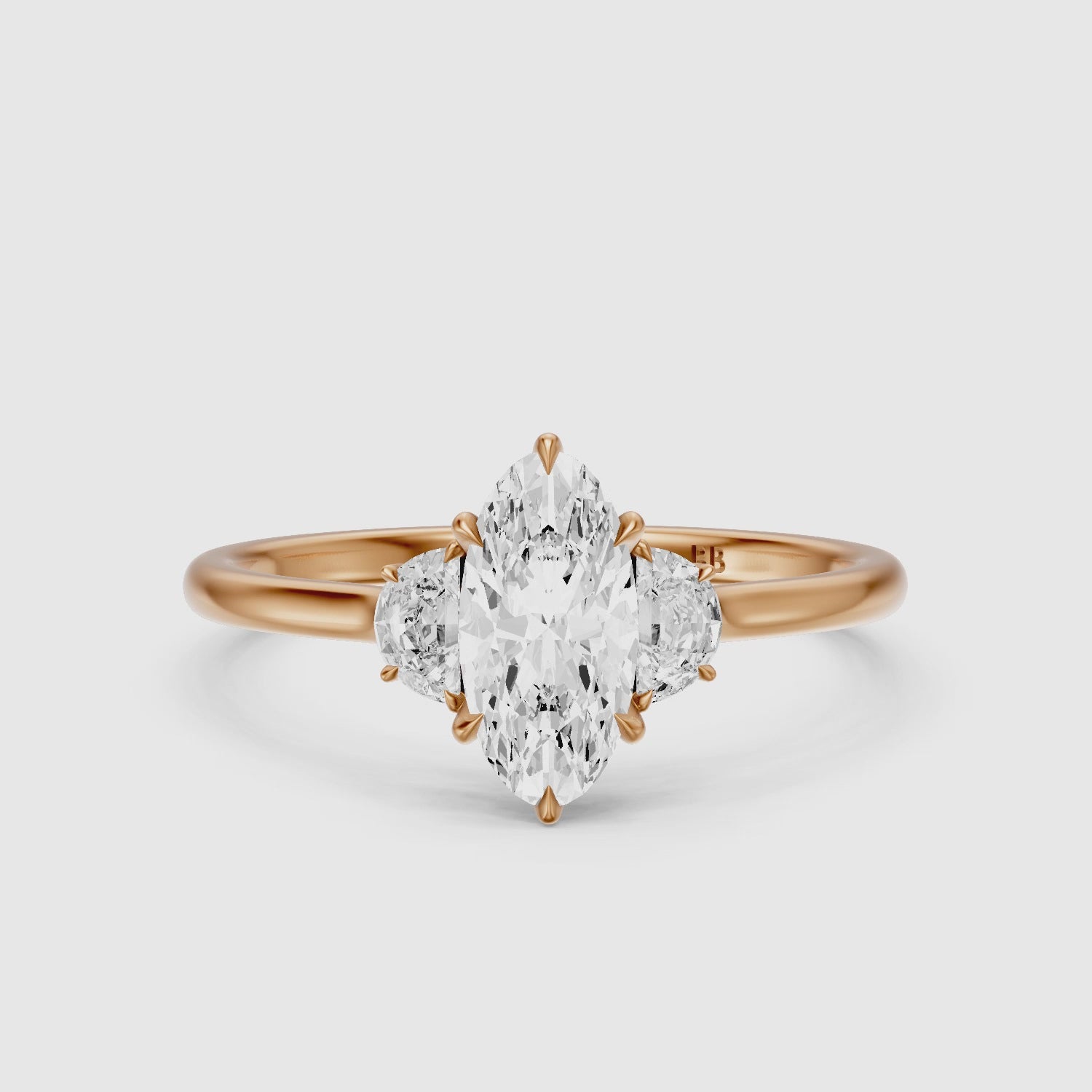 Load video: Emery Moval Hidden Halo Moissanite Diamond Ring with Half Moon Sides
