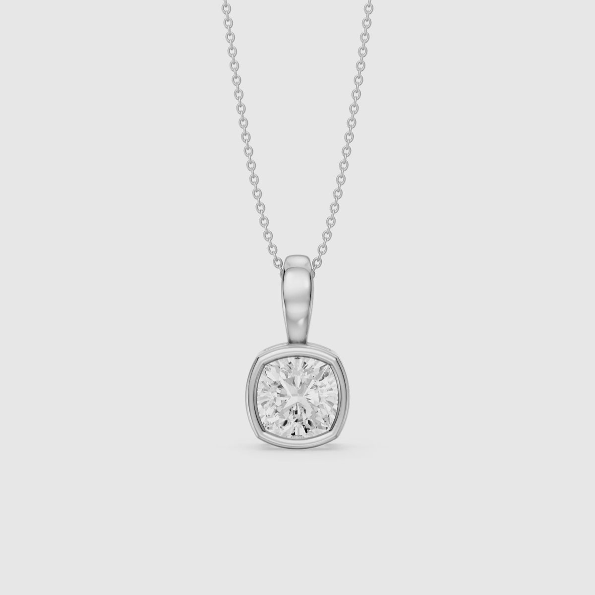 Load video: Gia Cushion Lab Grown Diamond Bezel Solitaire Pendant