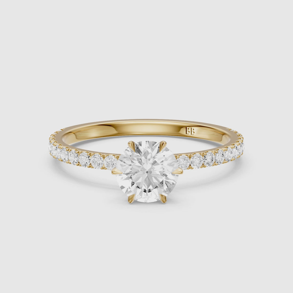 Load video: Mavis Round Lab Grown Diamond Engagement Ring with Pavé Band