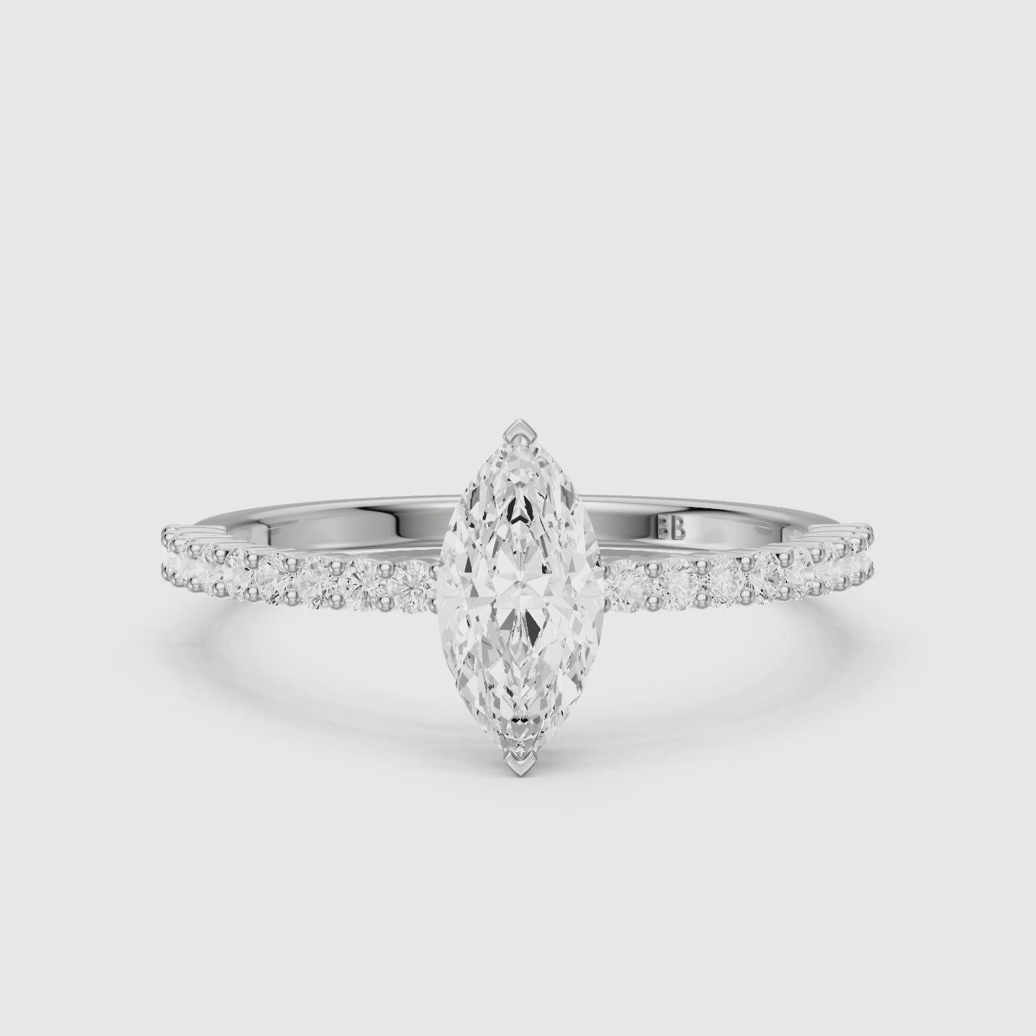 Load video: Molly Marquise Moissanite Diamond Hidden Halo Pavé Ring