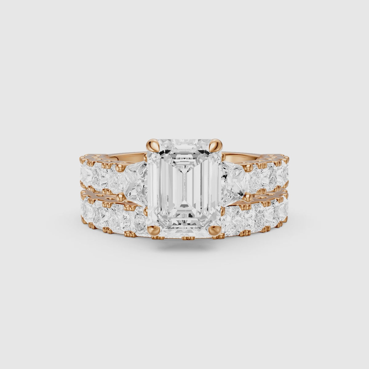 Load video: Romilly Emerald Cut Lab Grown Diamond Wide Princess Cut Bridal Set