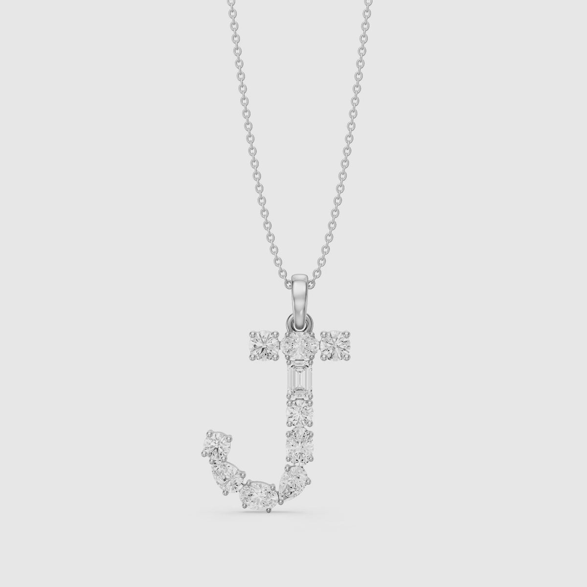Load video: Capucine Multi Shape Lab Grown Diamond Initial J Pendant