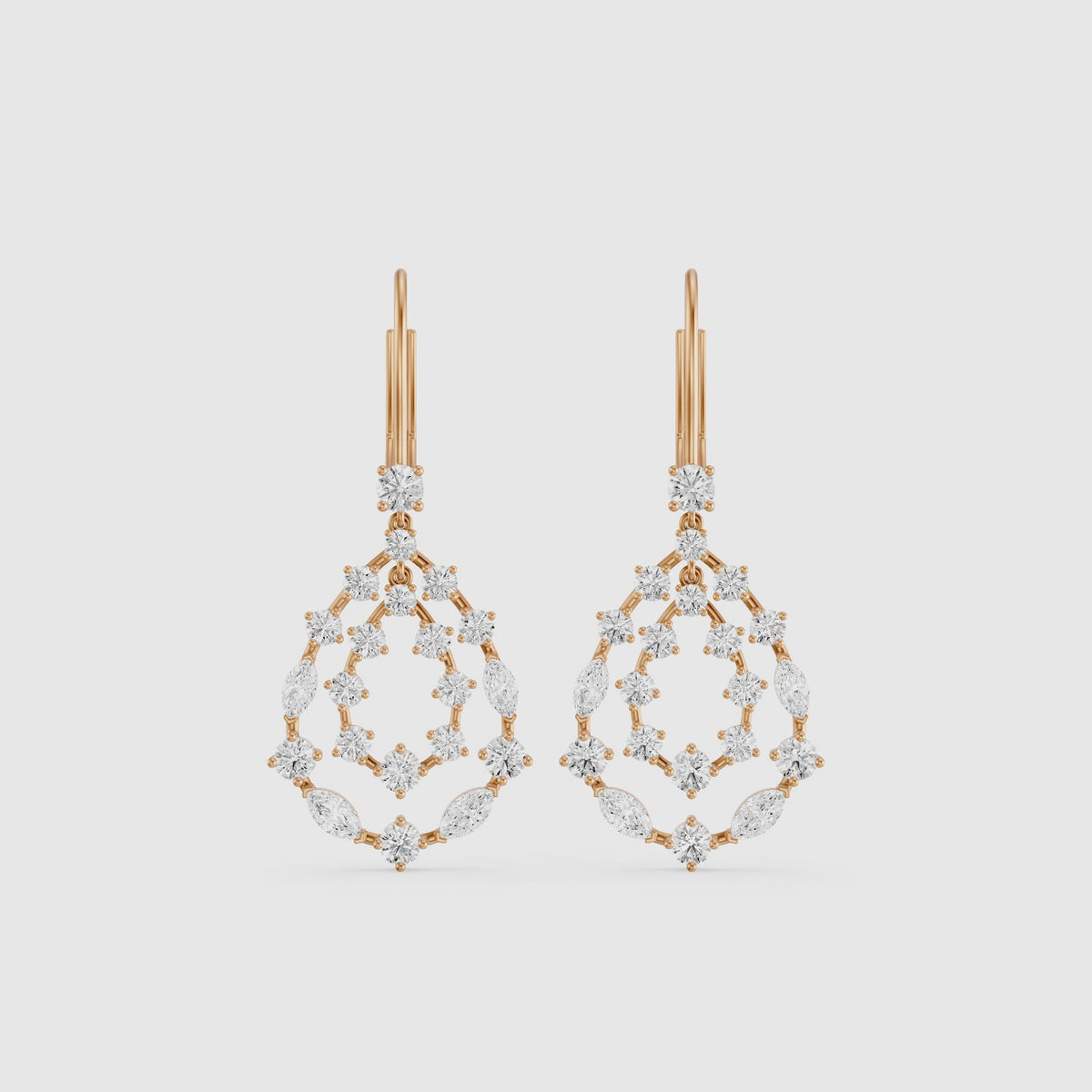Load video: Iyla Round and Marquise Lab Grown Diamond Cluster Drop Earrings