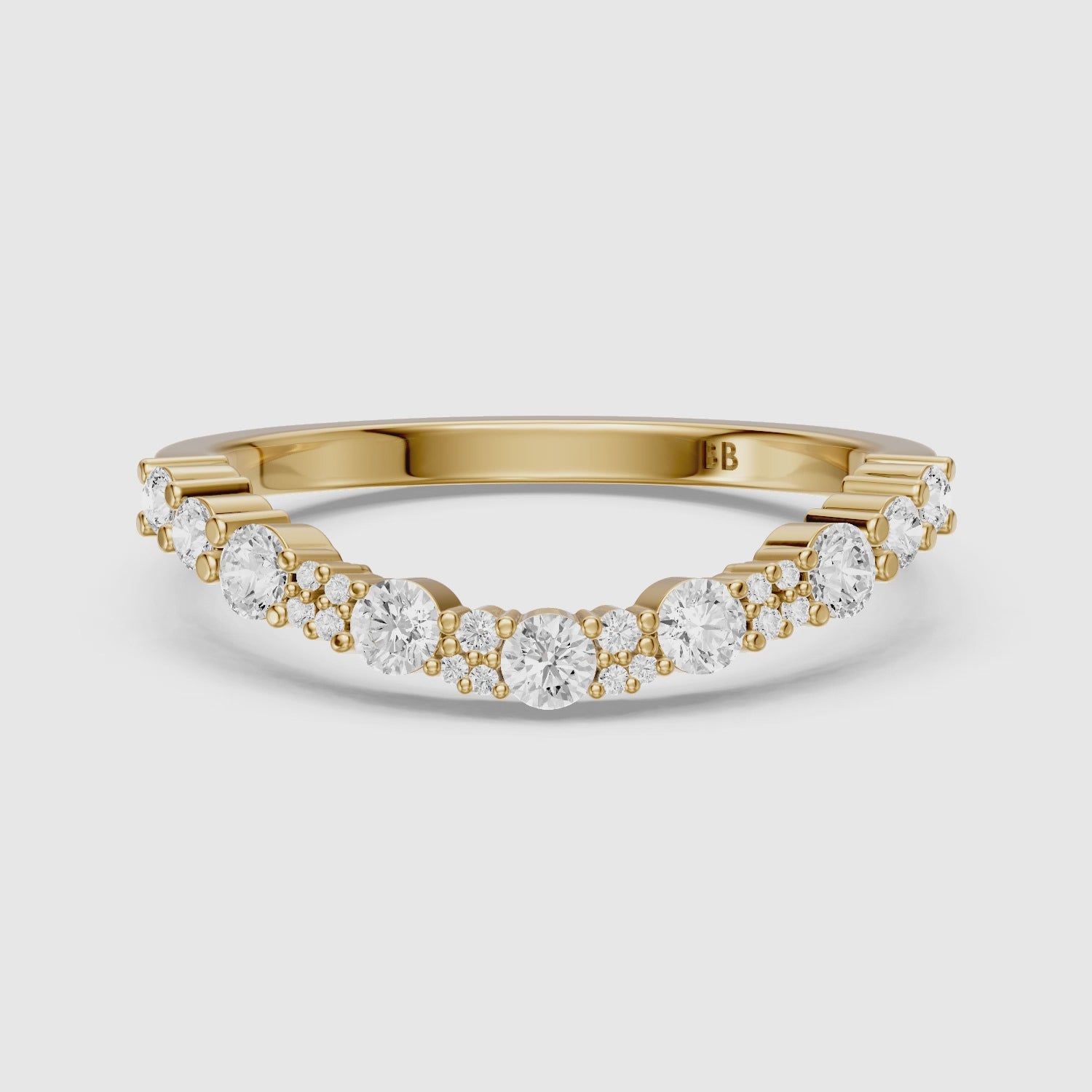 Load video: Cleo Cluster Style Round Shape Lab Grown Diamond Curved Band