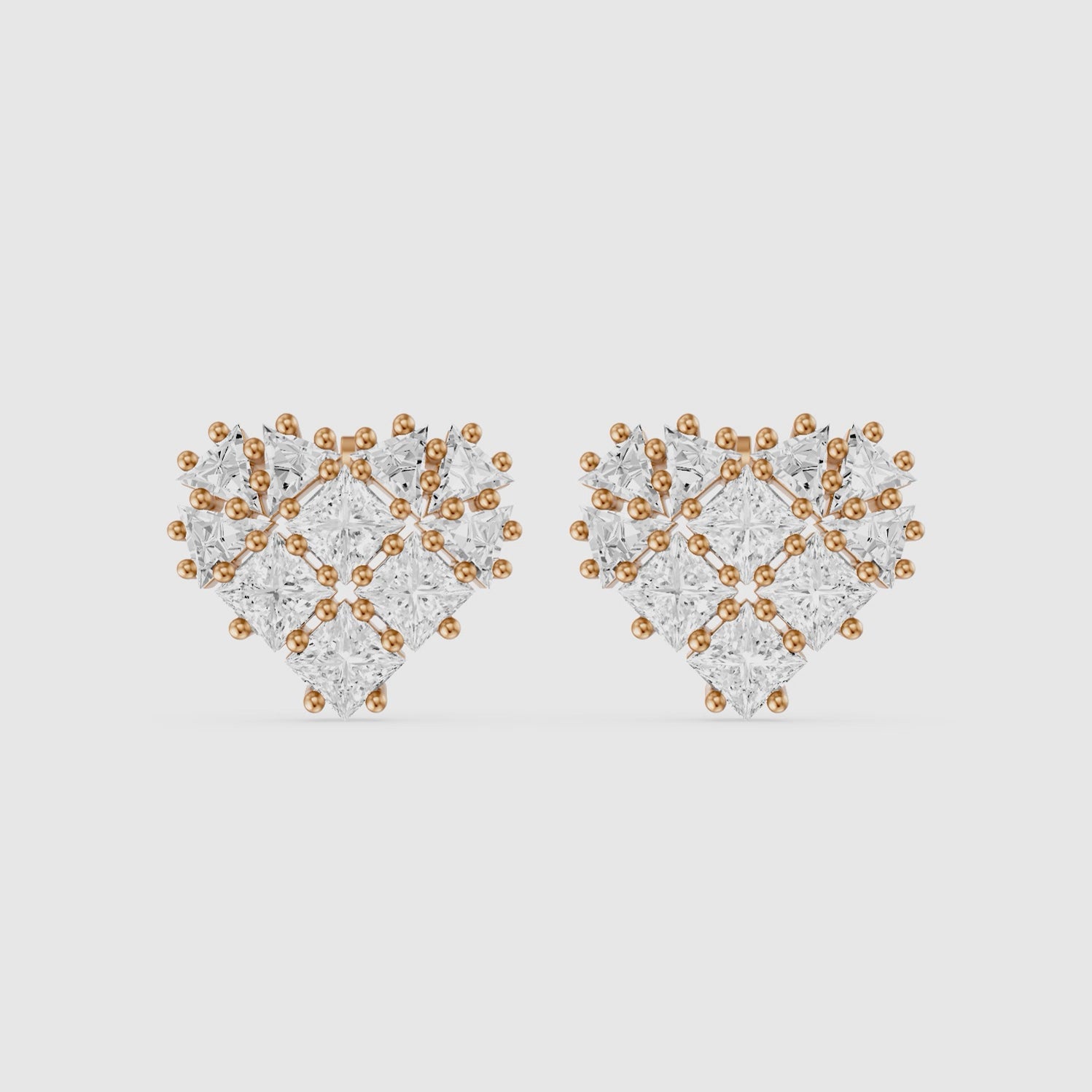 Load video: Zilla Princess and Triangle Cut lab Grown Diamond Cluster Stud Earrings
