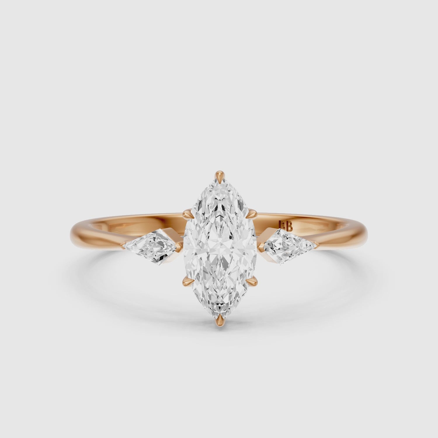 Load video: Allison Marquise Cut Side Kite Cut Lab Grown Diamond Engagement Ring