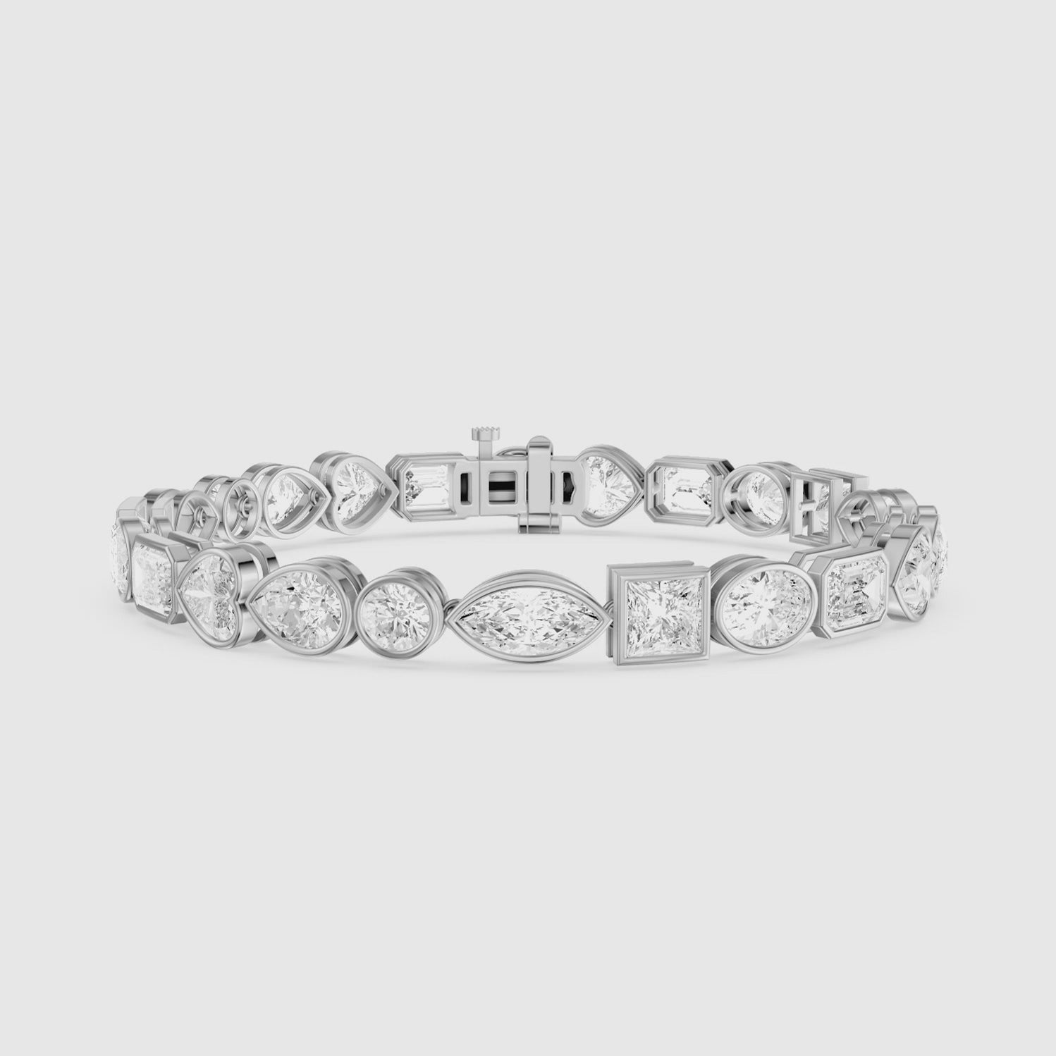 Load video: Ily Multi Shape Lab Grown Diamond Bezel Tennis Bracelet