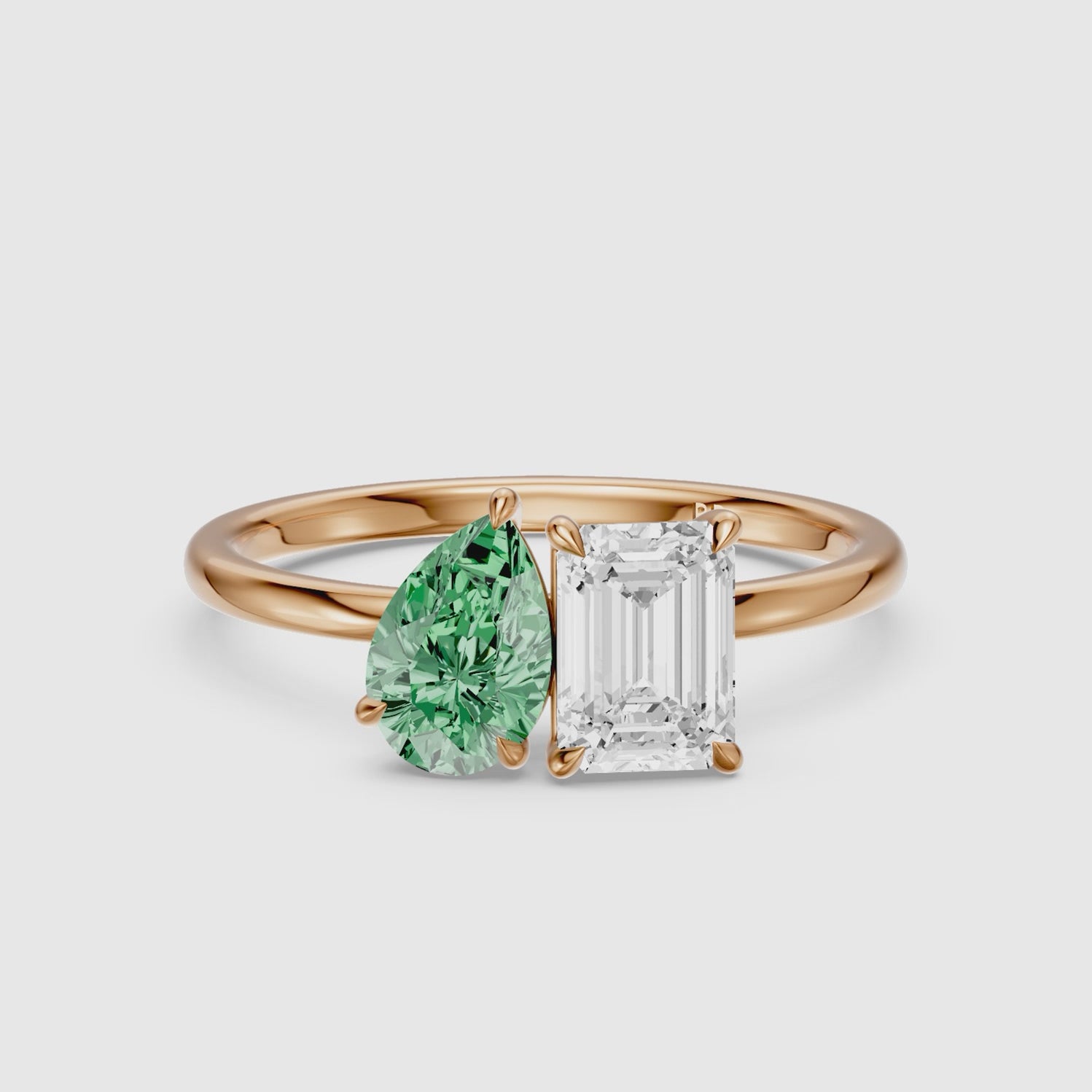 Load video: Nevena Green Pear and Emerald Cut Color Lab Grown Diamond Toi et Moi Ring