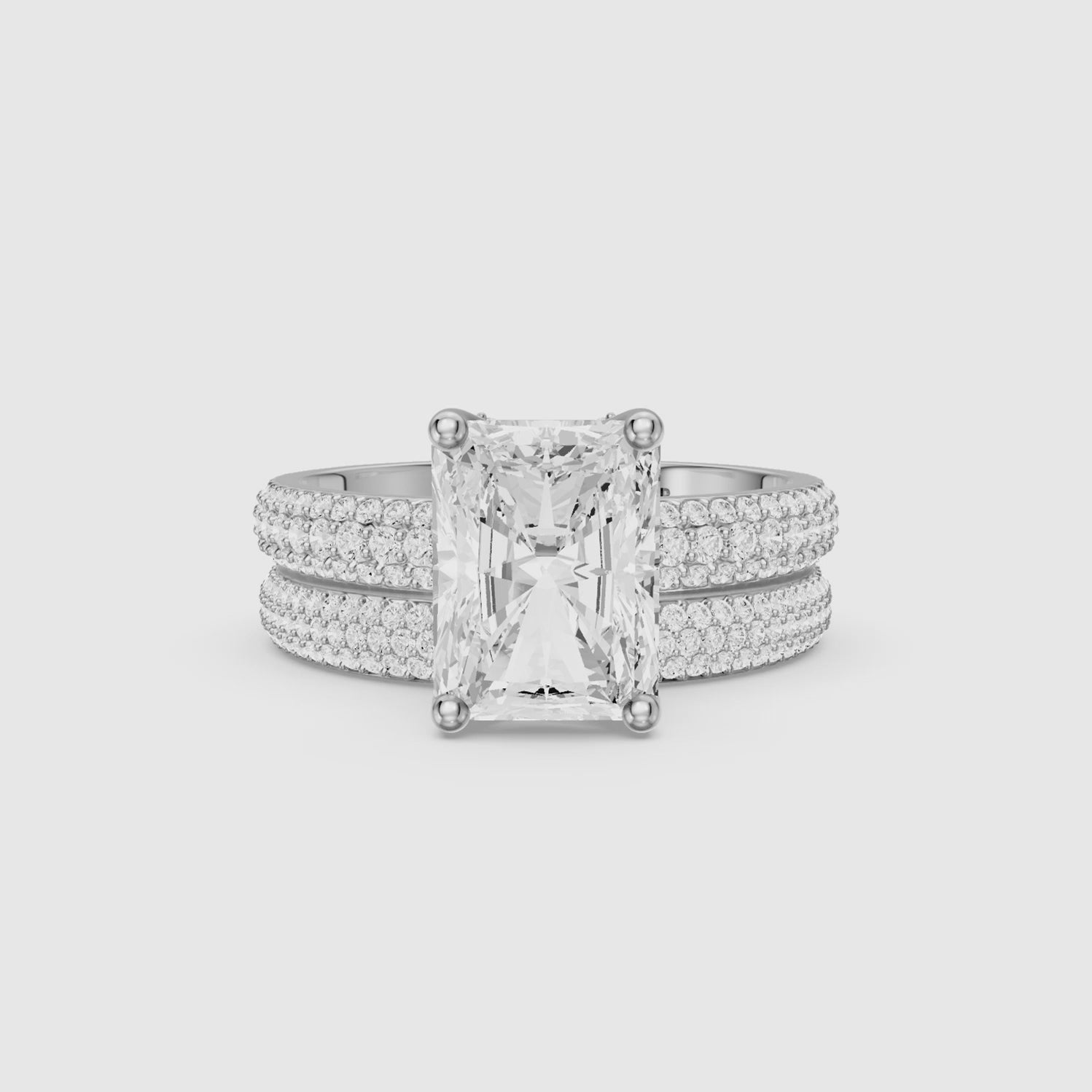 Load video: Luisa Radiant Cut Lab Grown Diamond Pave Scooped Hidden Halo Bridal Set