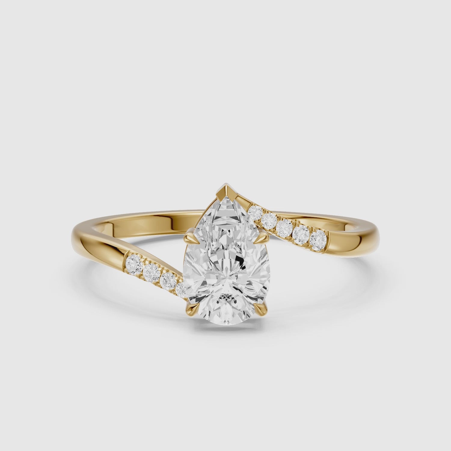 Load video: Juliet Pear Lab Grown Diamond Ring with Asymmetrical Band