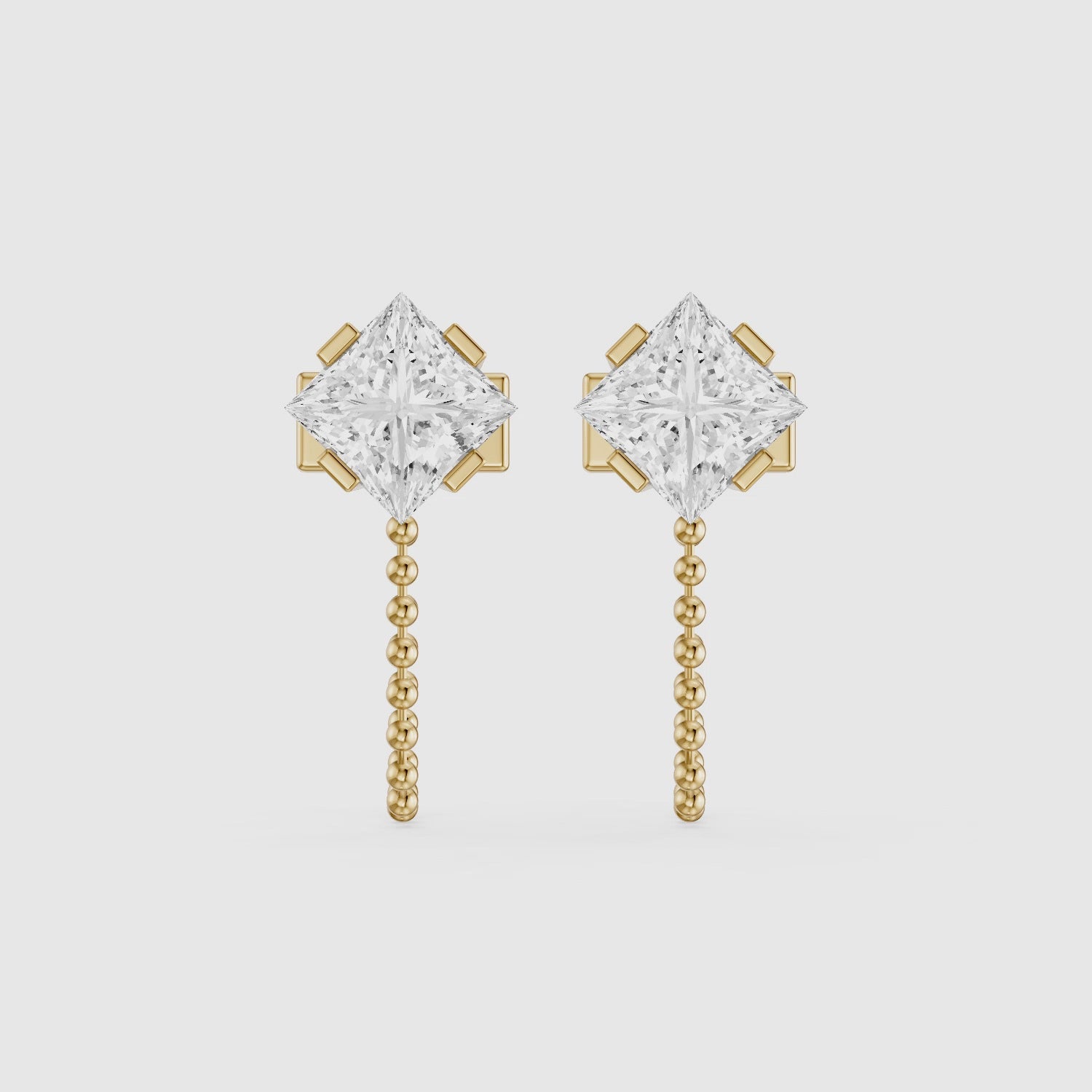 Load video: Ziva Princess Cut Lab Grown Diamond Drop Chain Earrings