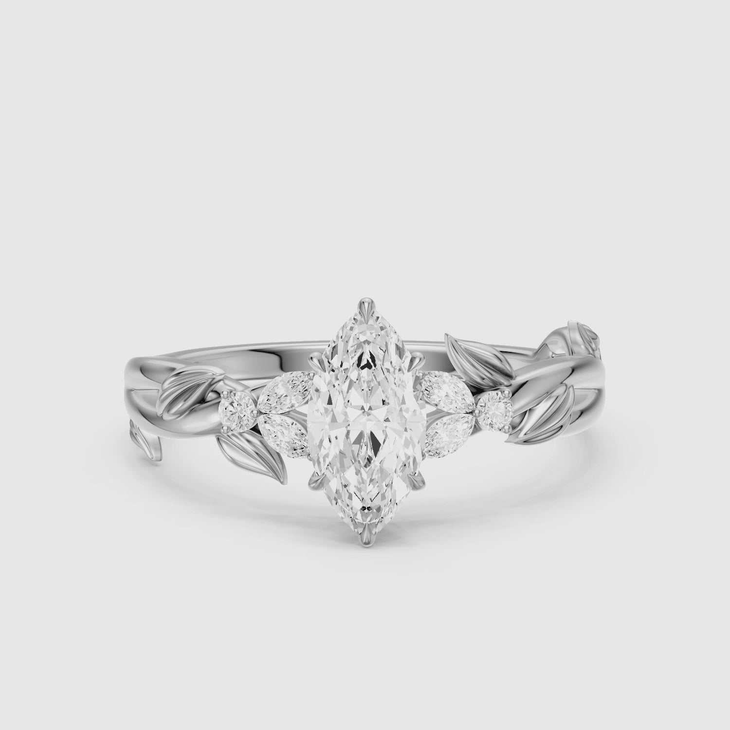 Load video: Kehlani Marquise Lab Diamond Ring with Nature Inspired Twisted Band