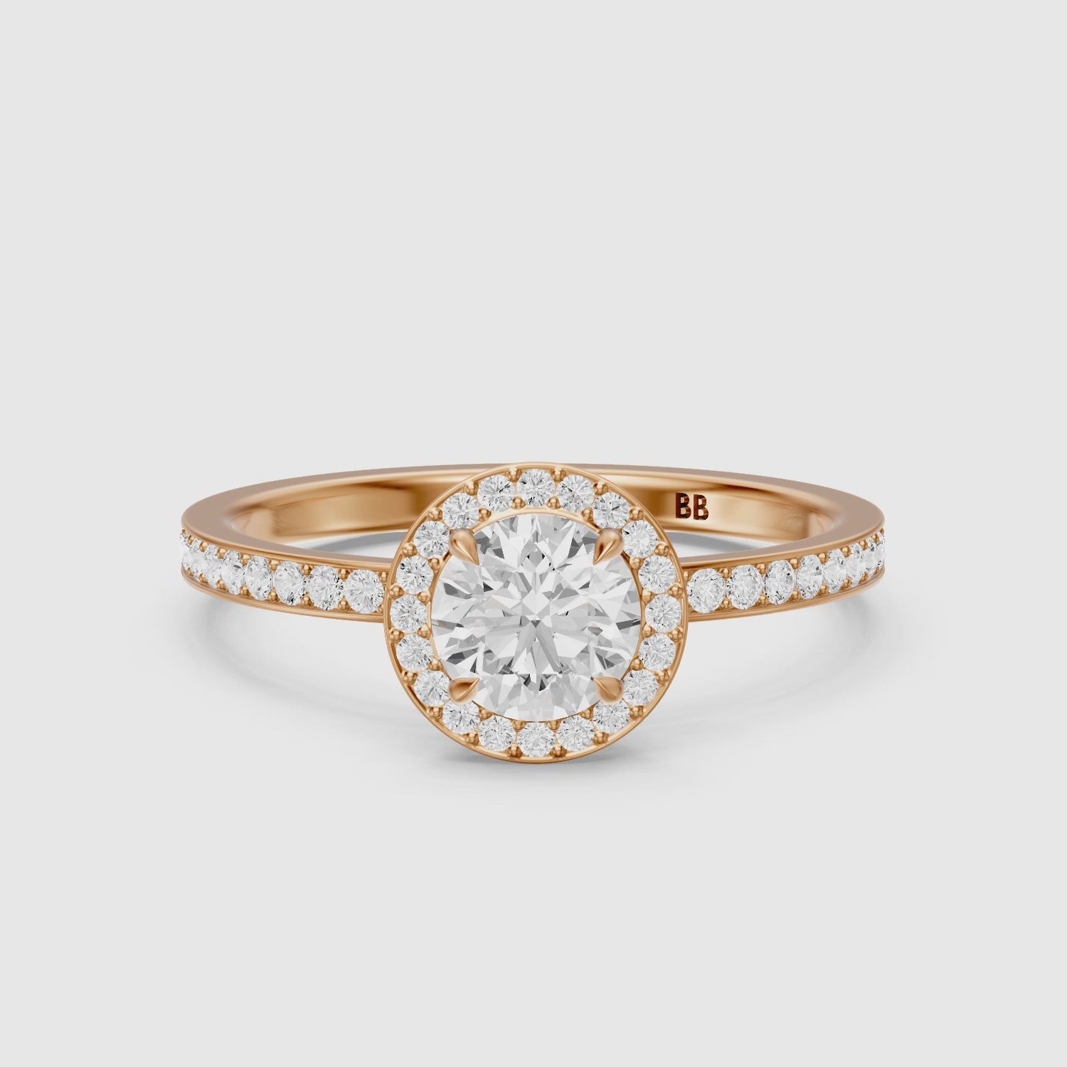 Load video: Jordyn Round Cut Halo Channel Set Lab Grown Diamond Ring