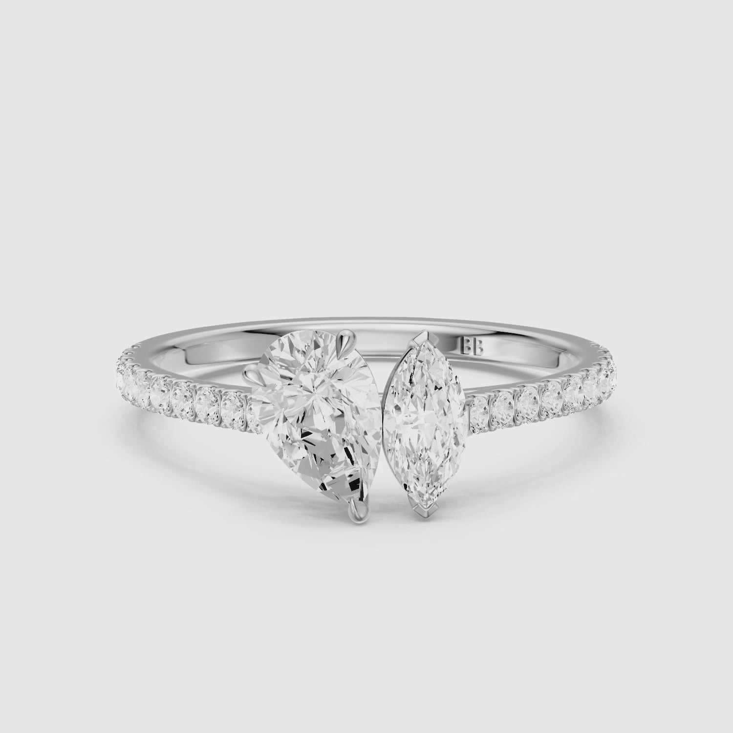 Load video: Braely Toi Et Moi Pave Side Stone Ring With Pear and Marquise Moissanite Diamond