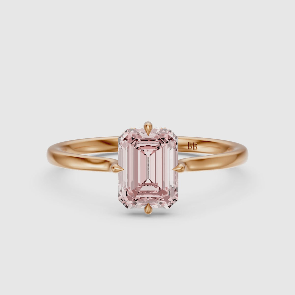 Load video: Kirra 4 Prong Emerald Cut Pink Lab Grown Diamond Hidden Halo Ring