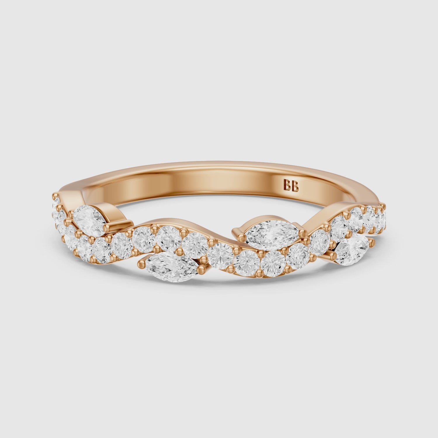 Load video: Etta Willow Winding Lab Grown Diamond Wedding Band with Marquise and Round