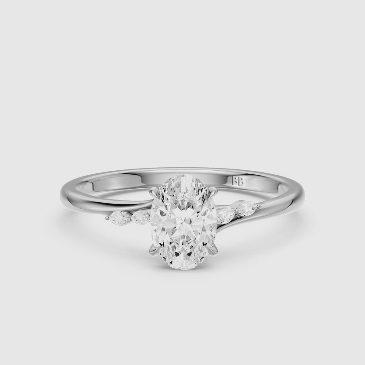 Load video: Oryn Oval Cut Hidden Halo Side Marquise Lab Grown Diamond Ring